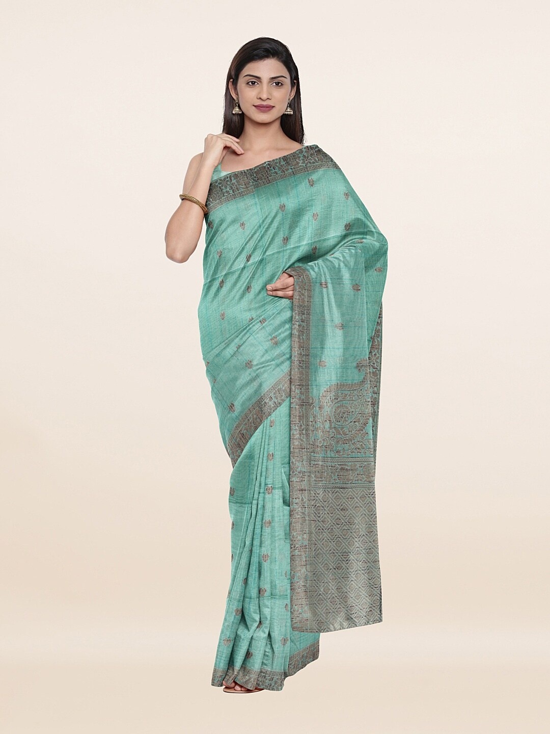 

Pothys Blue & Brown Ethnic Motifs Pure Cotton Saree