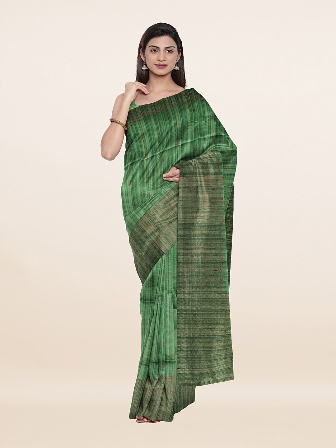 

Pothys Green & Beige Woven Design Pure Cotton Saree