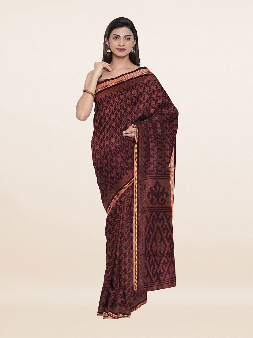 

Pothys Purple & Gold-Toned Printed Saree