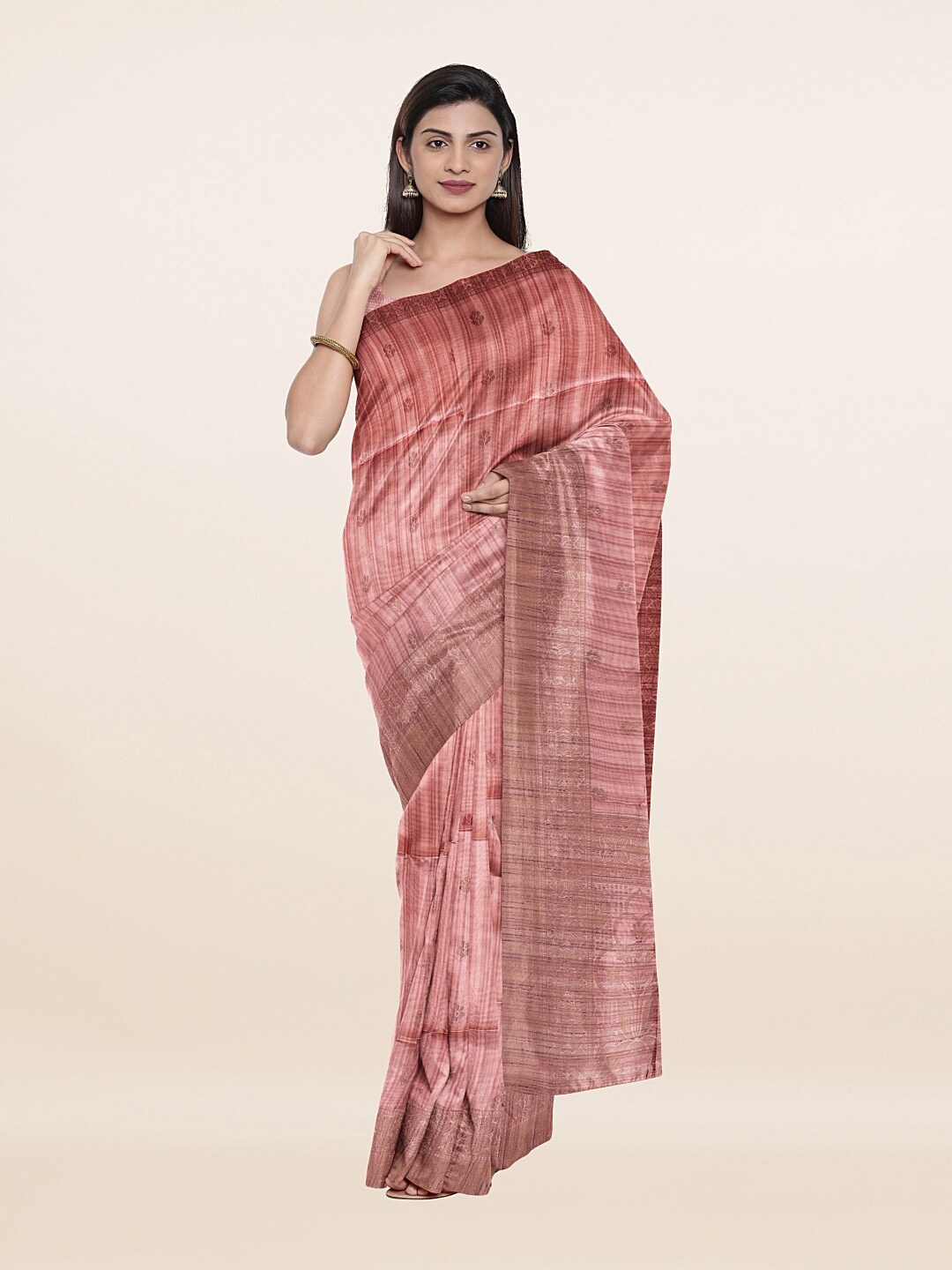 

Pothys Peach-Coloured & Brown Woven Design Pure Cotton Saree