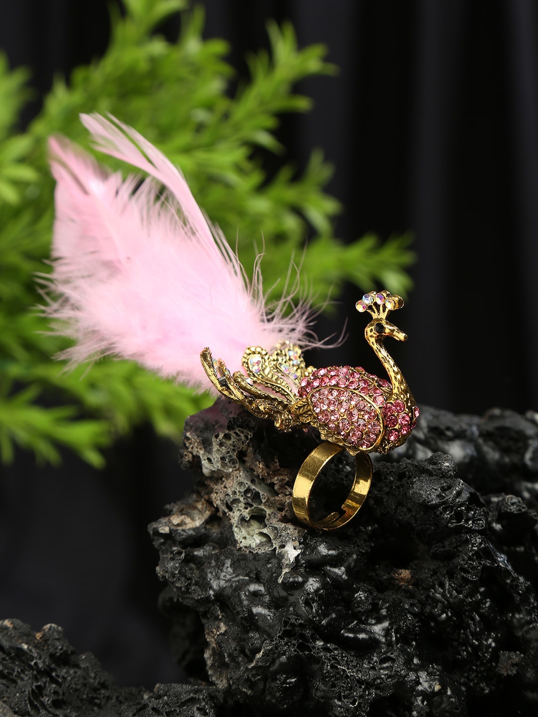 

Celena Cole Gold-Plated Pink Stone Studded Adjustable Finger Ring