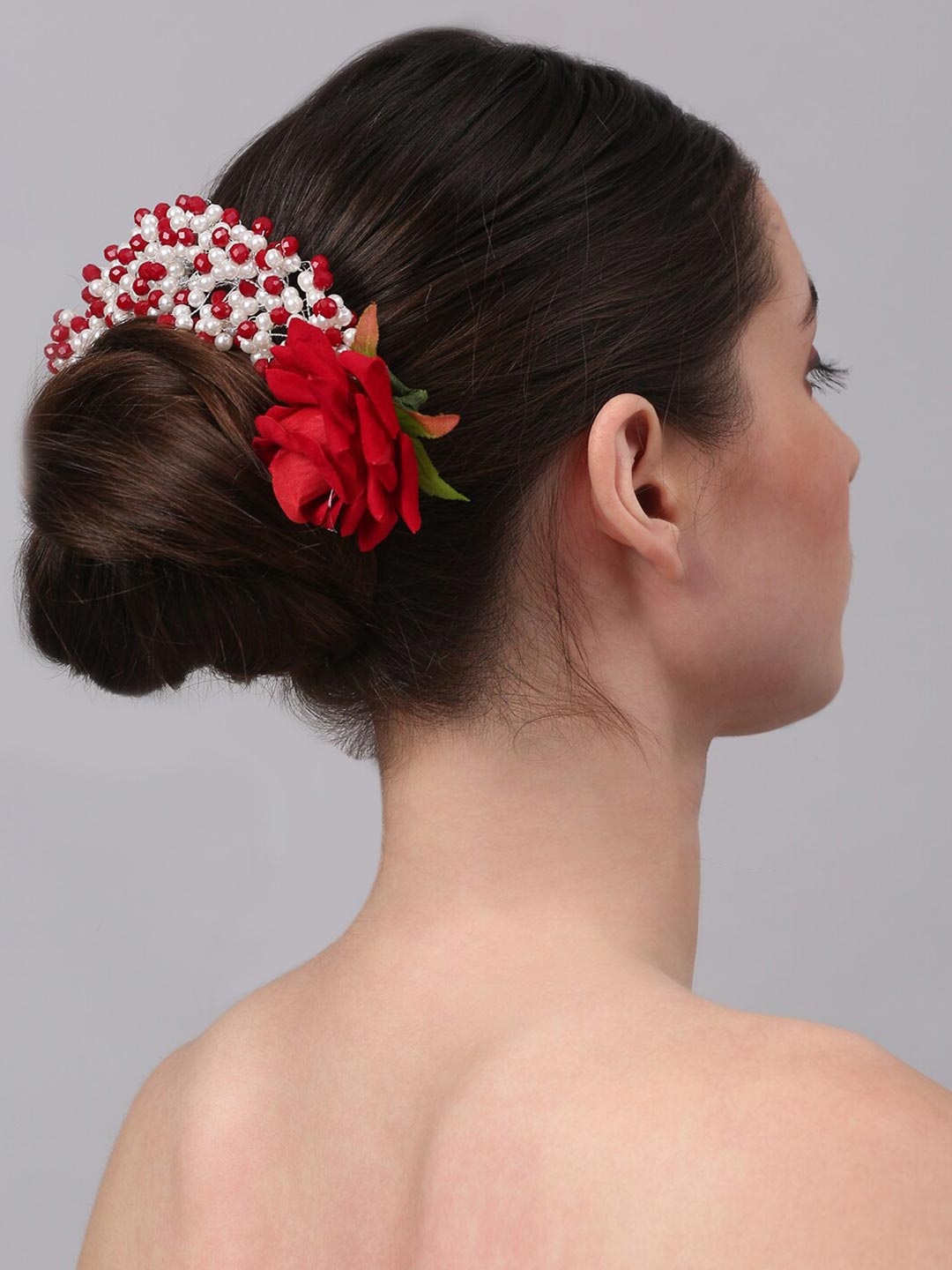 

Celena Cole Women Red & White Beaded Floral Hair Chain