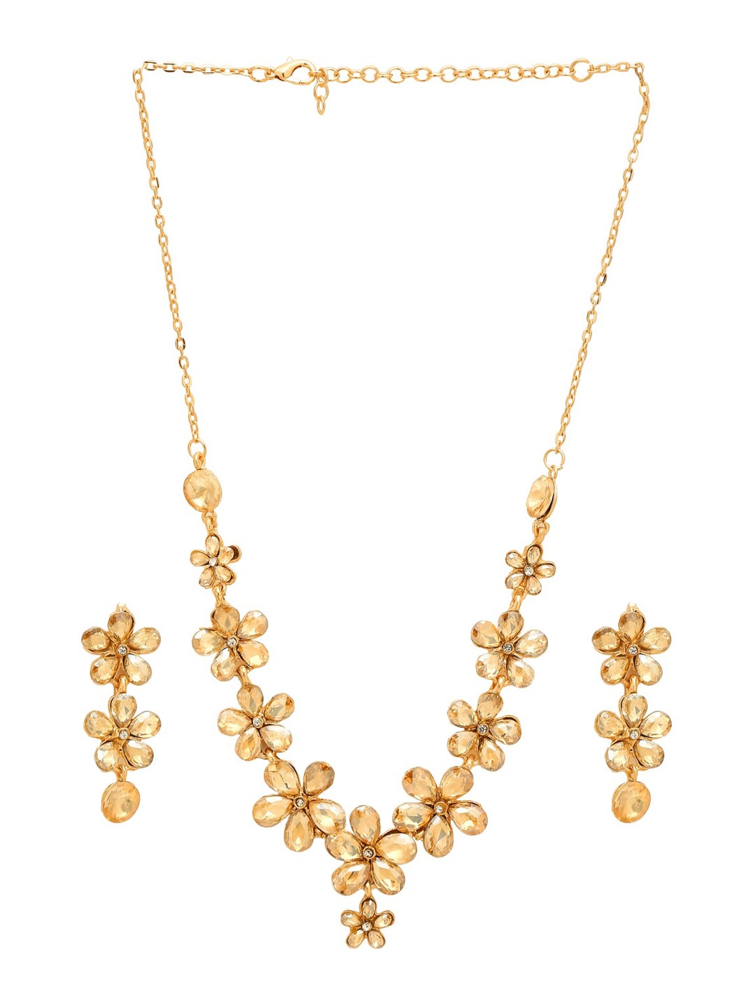 

Celena Cole Gold-Plated Brown Floral Crystal Studded & Beaded Jewellery Set