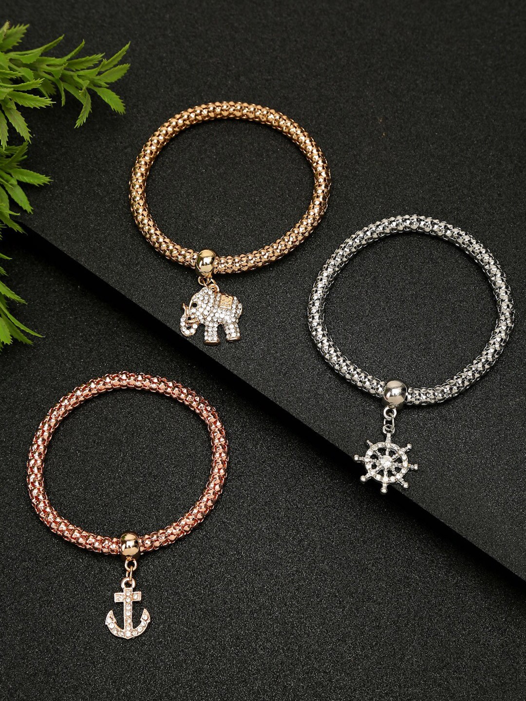 

Celena Cole Women 3 Gold-Toned & Silver-Toned Gold-Plated Bangle-Style Bracelet