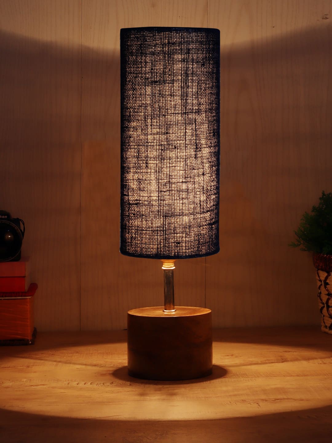 

Devansh Blue Wooden Table Lamp With Jute Shade
