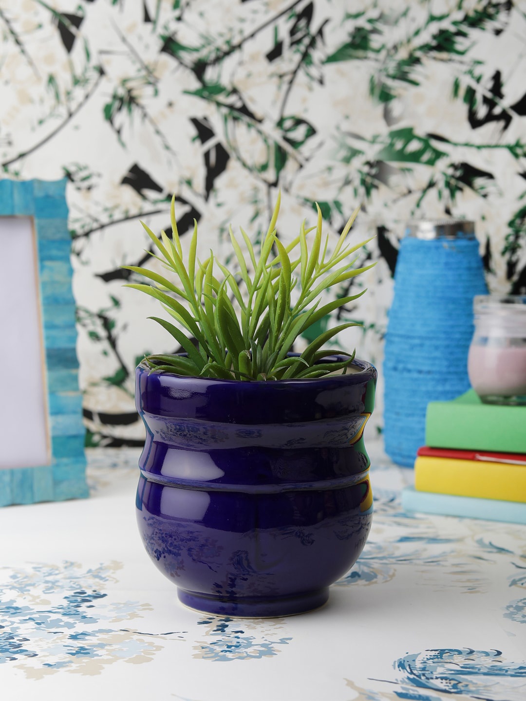 

VarEesha Set Of 2 Ceramic Planter Pots, Blue