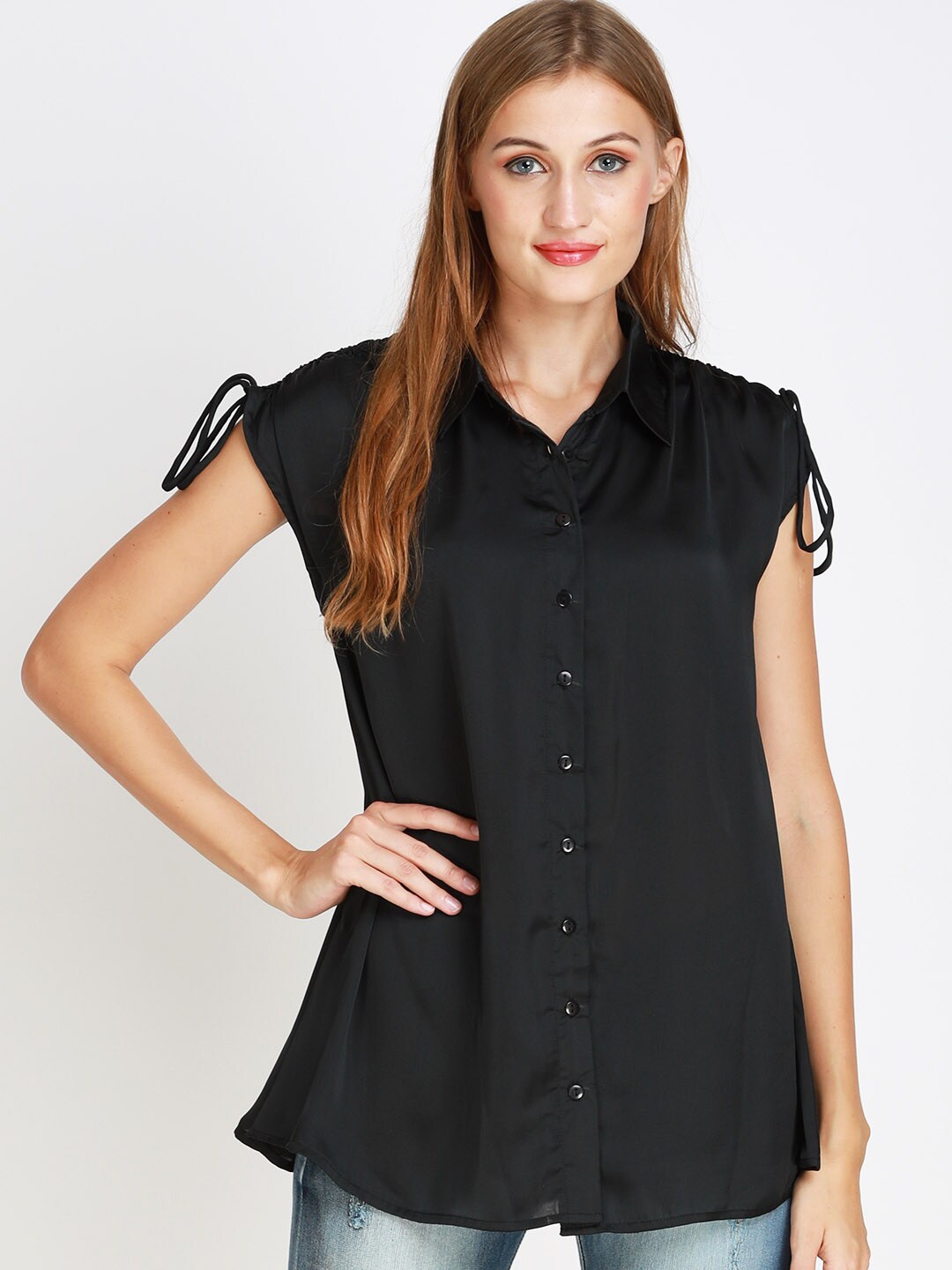

angloindu Black Shirt Style Top