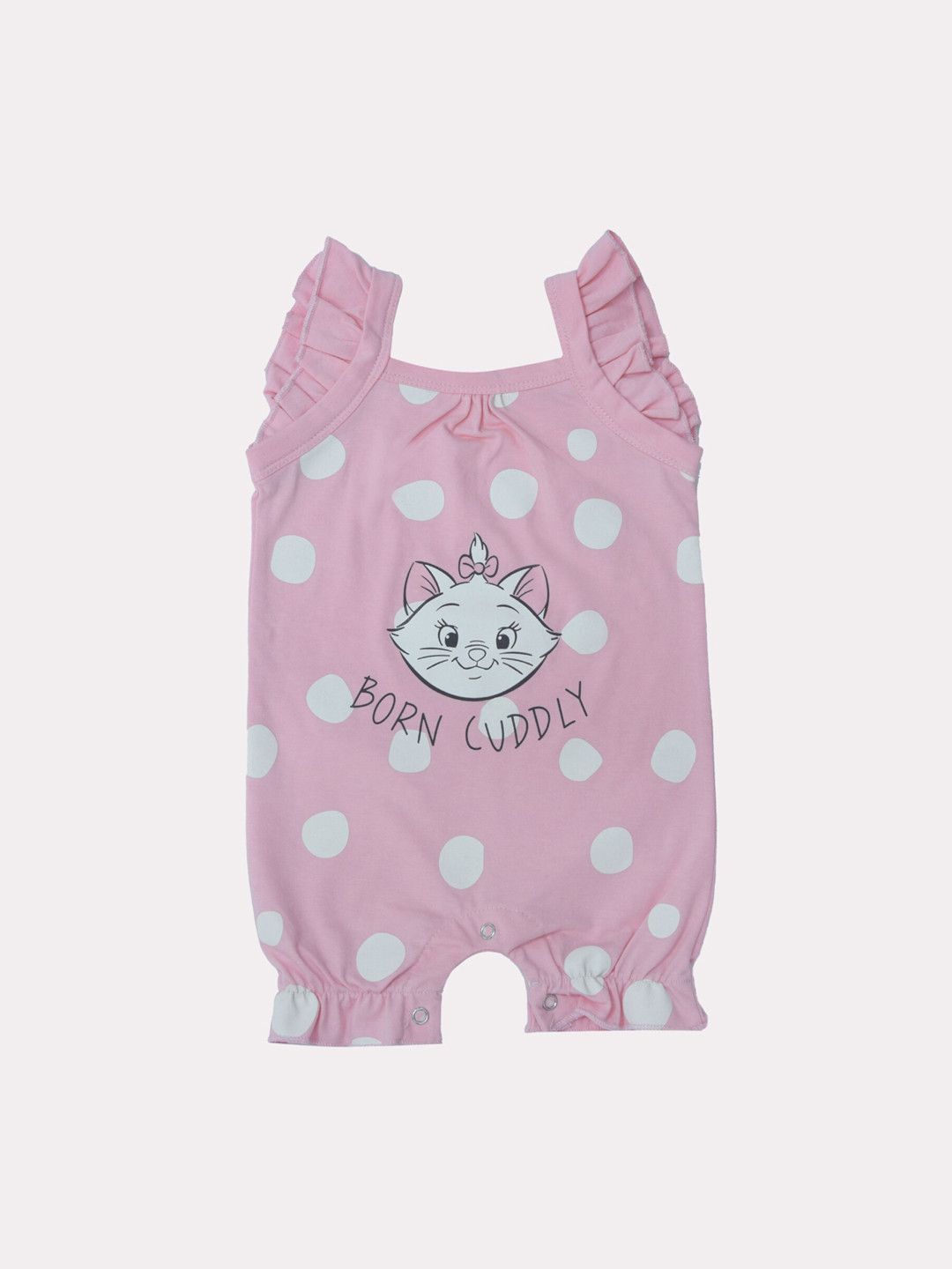 

YK Disney Infant Girls Pink Marie The Cat Printed Ruffled-Sleeve Cotton Romper