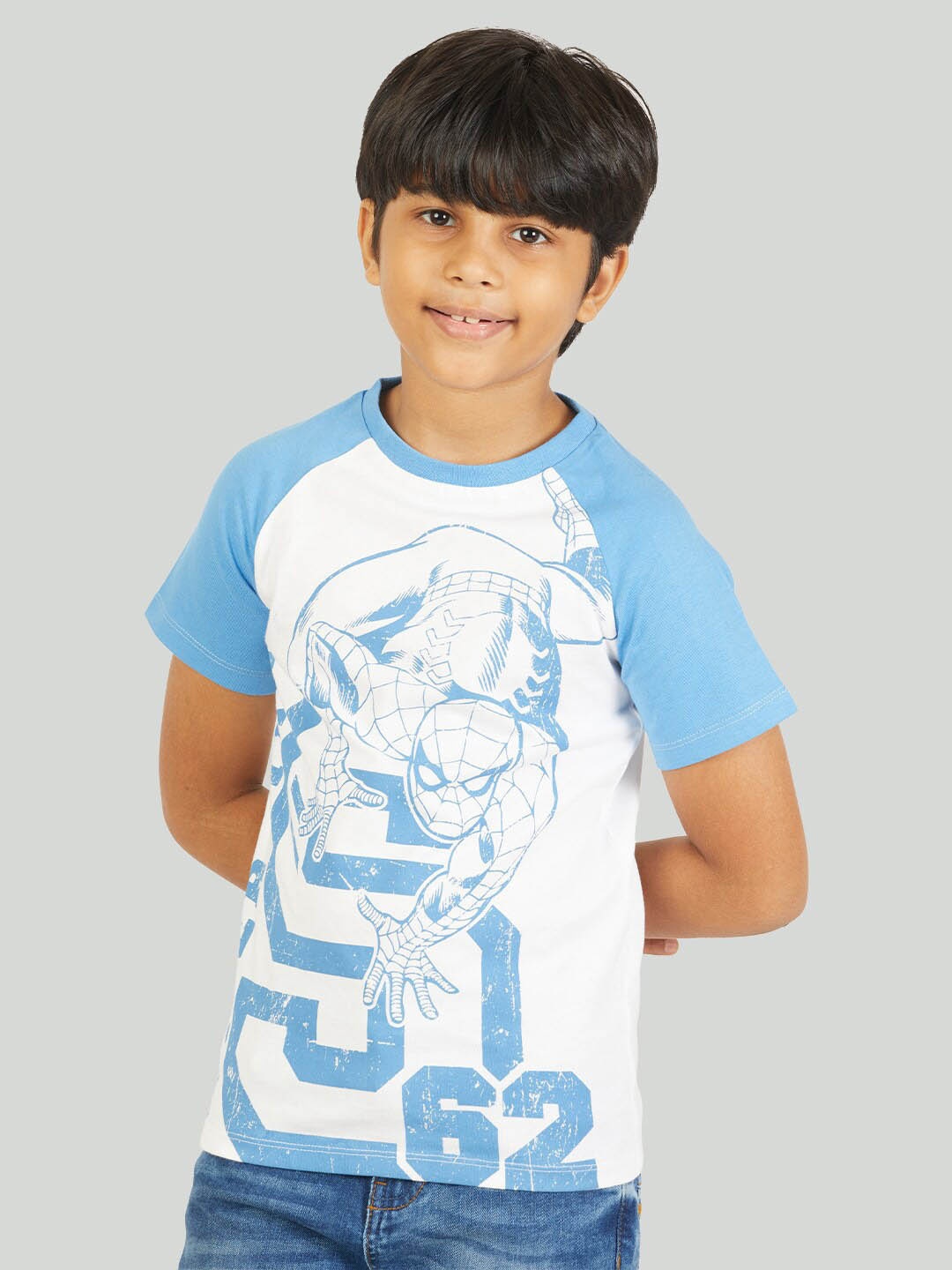 

Zalio Boys White & Blue Spiderman Printed T-shirt