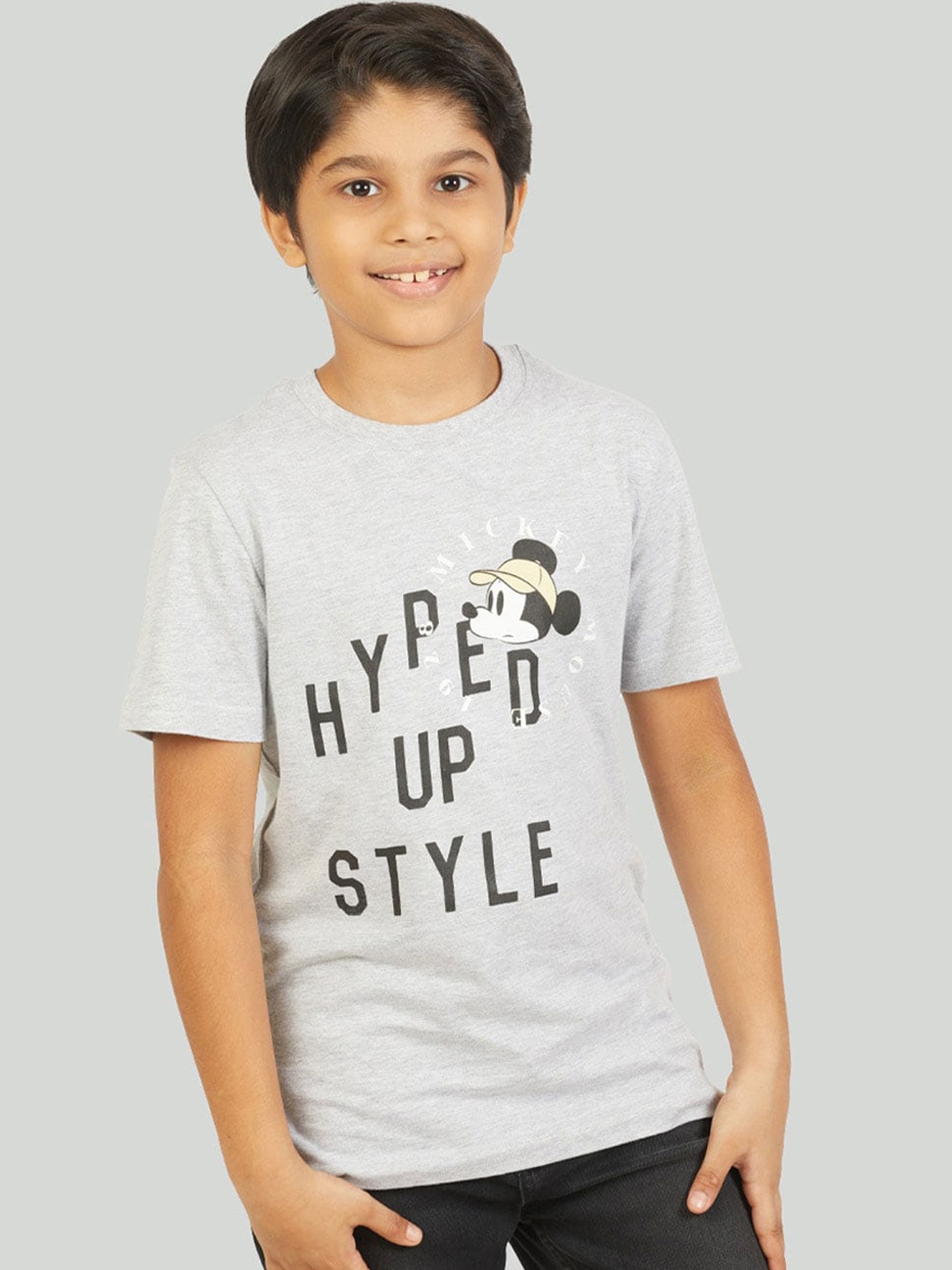 

Zalio Boys Grey Mickey Printed T-shirt