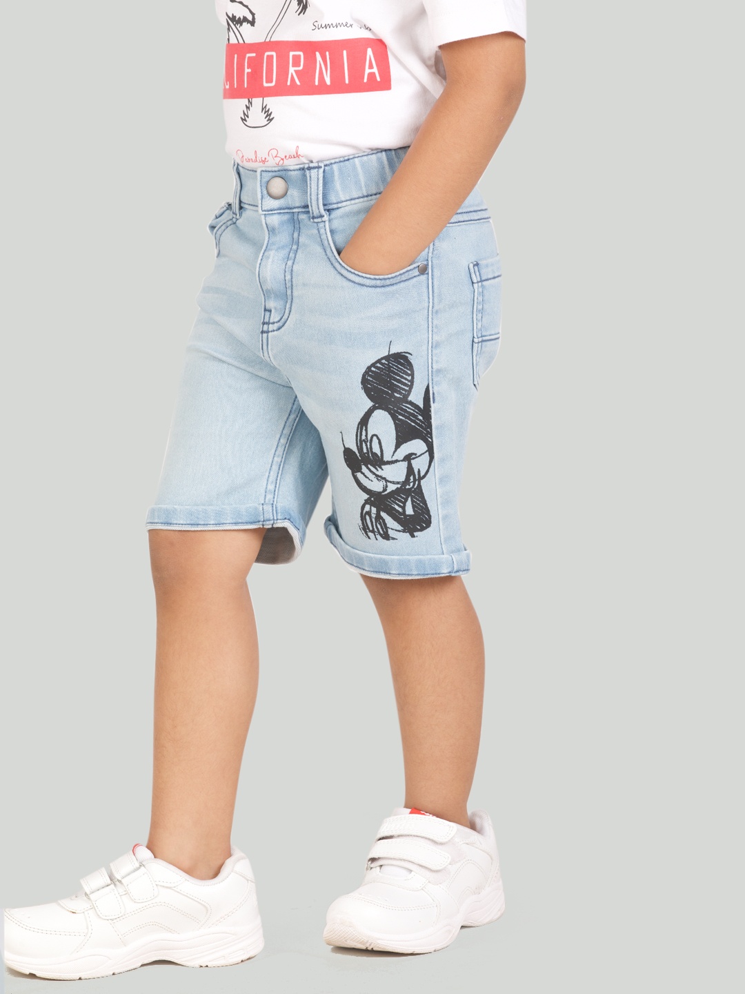 

Zalio Boys Blue Mickey Printed Denim Shorts