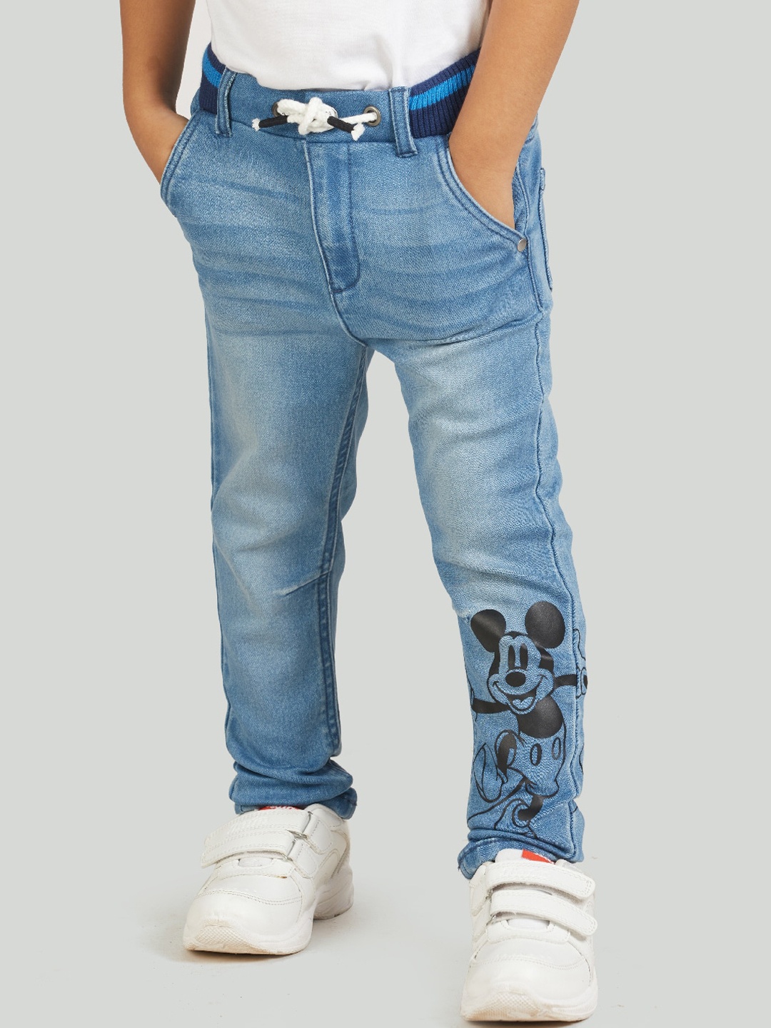 

Zalio Boys Blue Mickey Mouse Mildly Distressed Light Fade Jeans