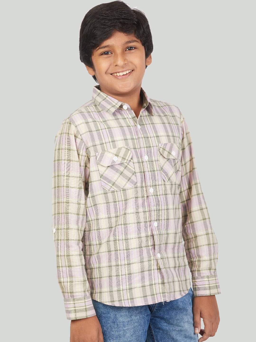 

Zalio Boys Off White Tartan Checks Checked Casual Shirt