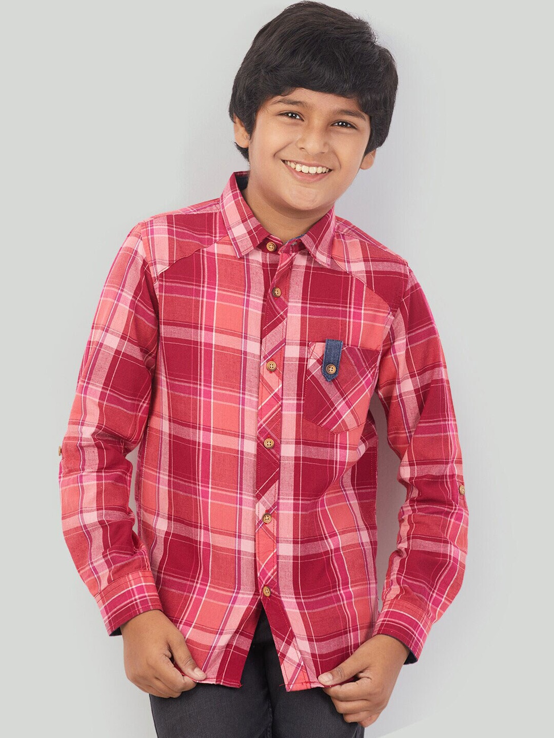 

Zalio Boys Maroon Tartan Checks Checked Casual Shirt