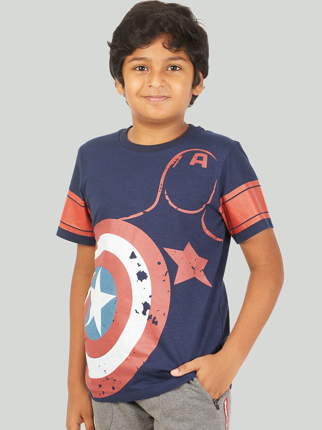 

Zalio Boys Navy Blue Captain America Printed T-shirt