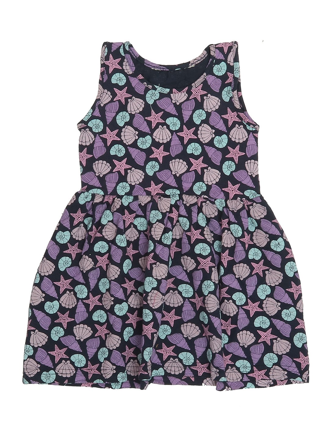 

OLIVE MIST Girls Navy Blue & Purple Conversational Printed Pure Cotton Fit & Flare Dress