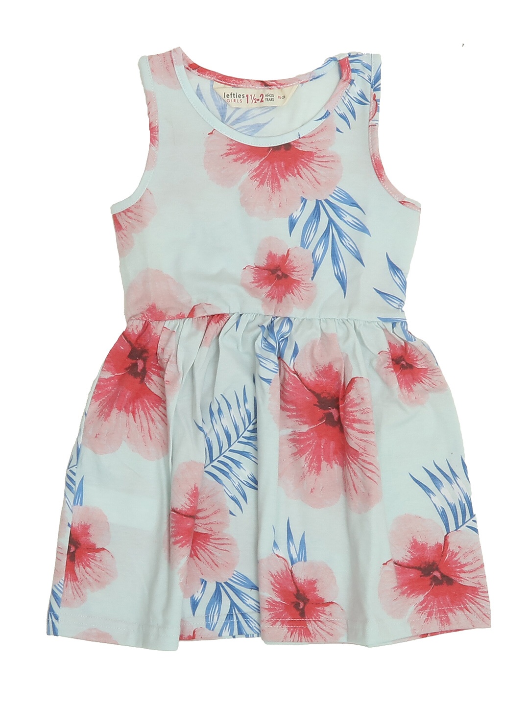 

OLIVE MIST Blue & Red Floral Printed Cotton Dress