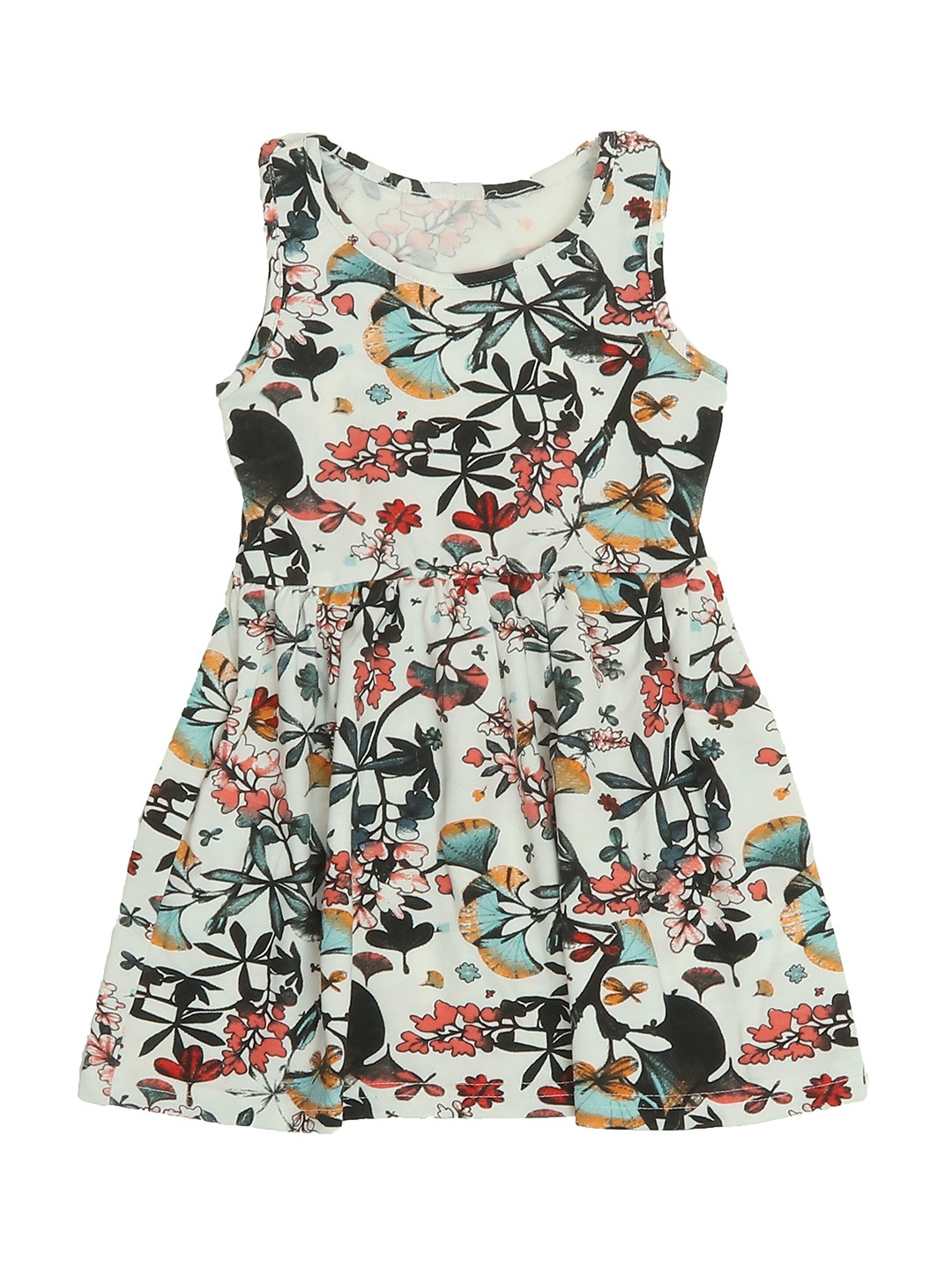 

OLIVE MIST White Floral Pure Cotton Fit and Flare Dress