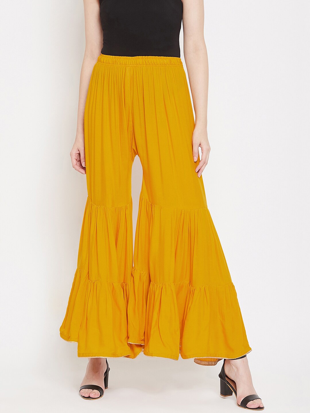 

Castle Lifestyle Women Mustard Yellow Flared Ethnic Palazzos