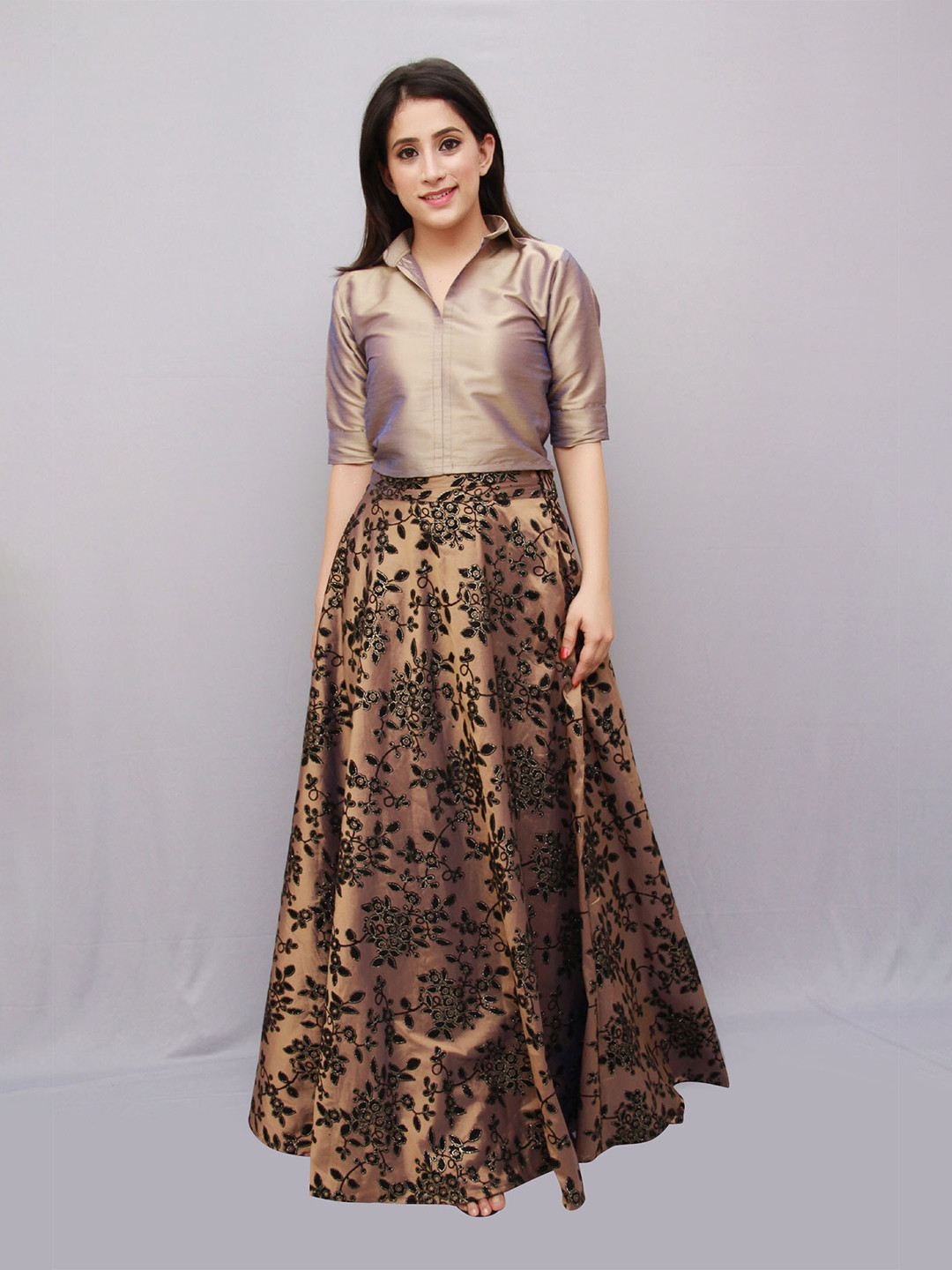 

CRAZEVILLA Women Brown & Black Top with Skirt