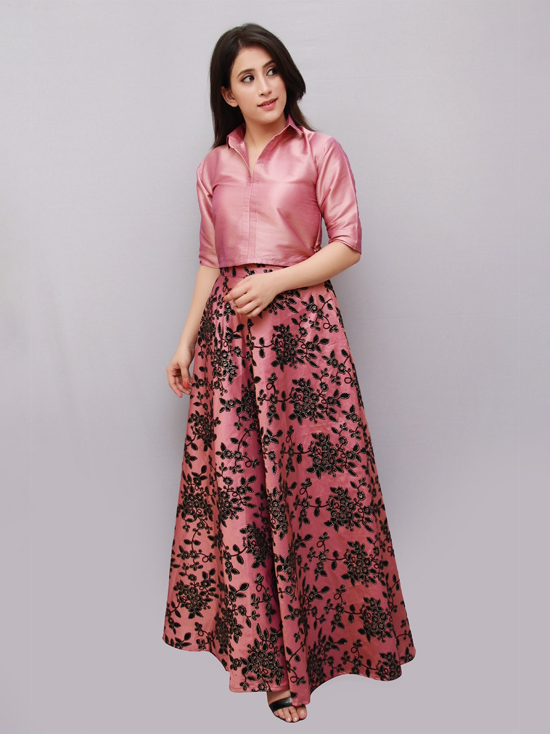 

CRAZEVILLA Women Pink & Black Top with Skirt