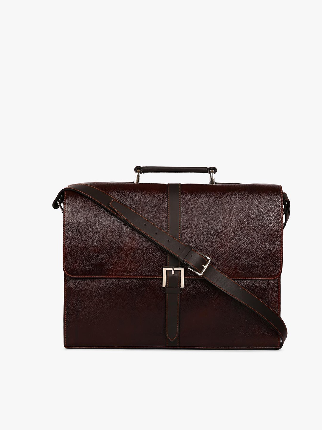 

Tortoise Men Brown Textured Leather Laptop Bag-15 inck