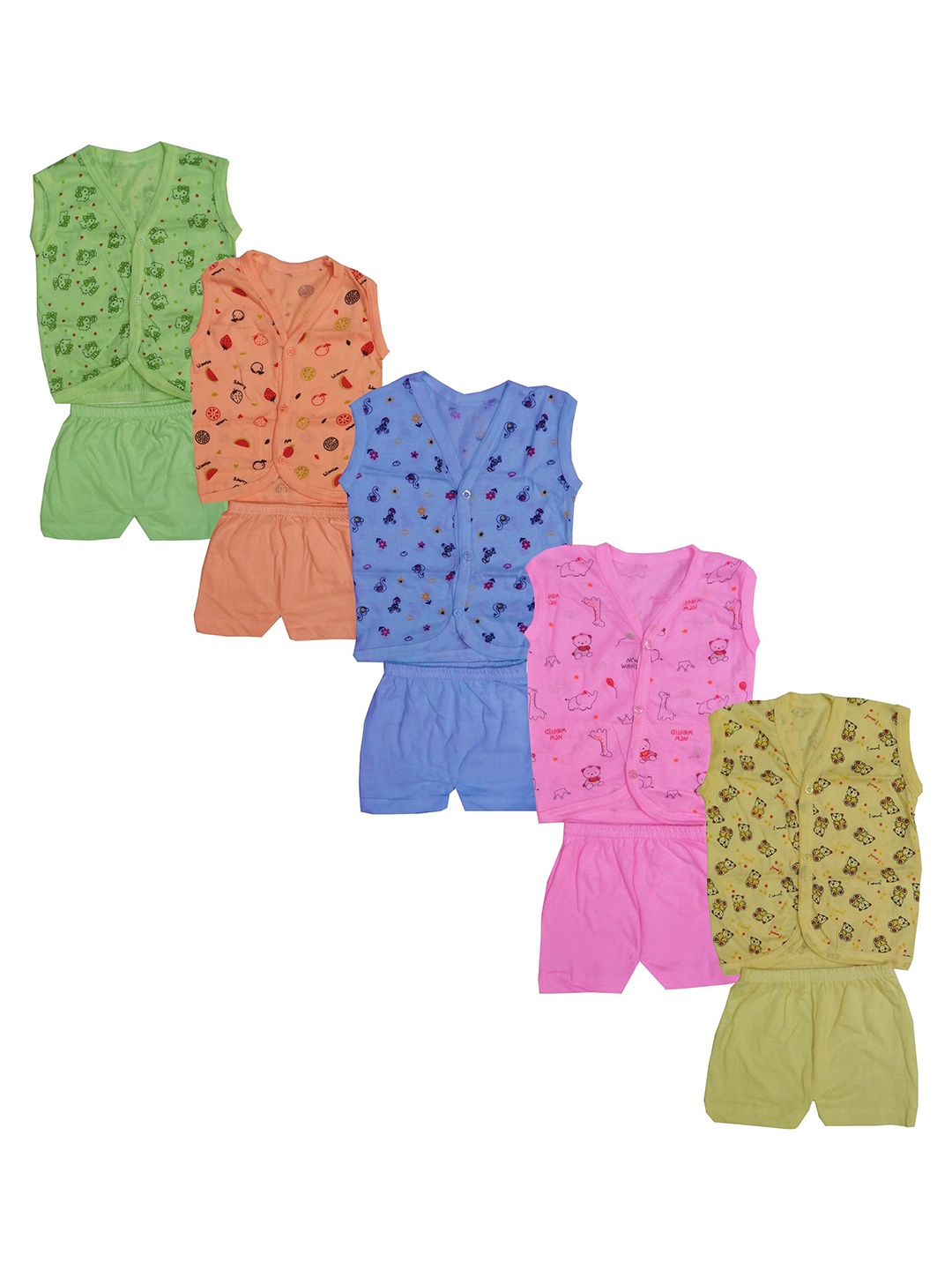 

MRB Boys Pack Of 5 Printed Pure Cotton T-shirt with Shorts, Green