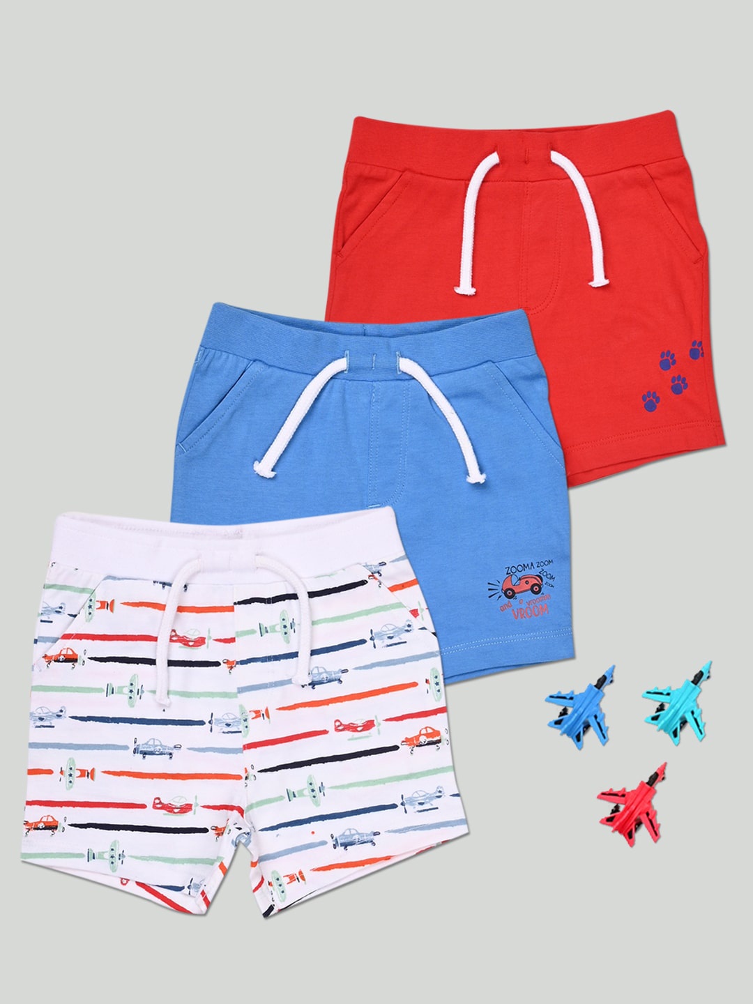 

Zalio Boys Red and Blue Pack of 3 Printed Pure Cotton Regular Shorts