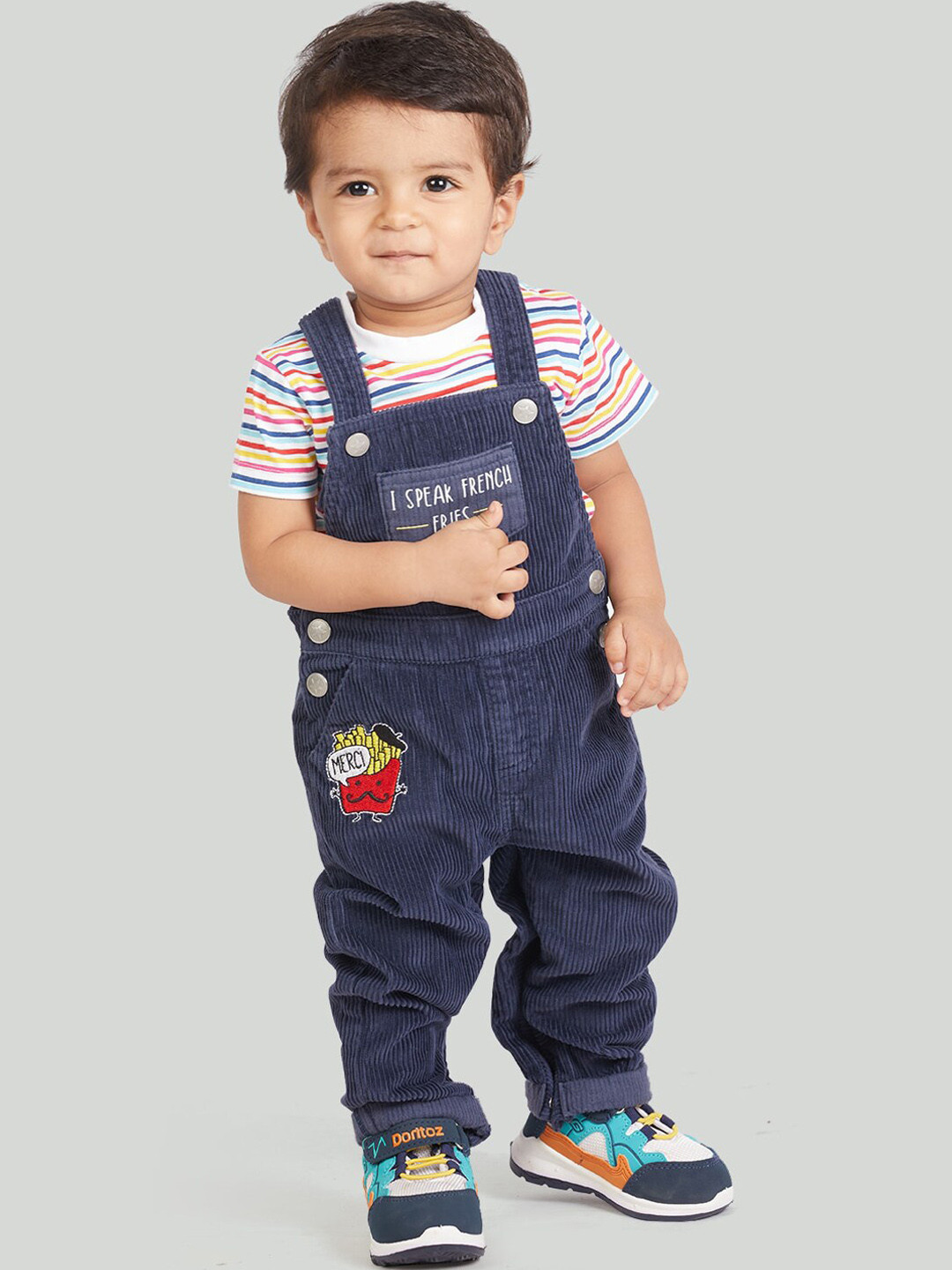 

Zalio Boys Navy Blue & Red Pure Cotton Dungaree with T-Shirt