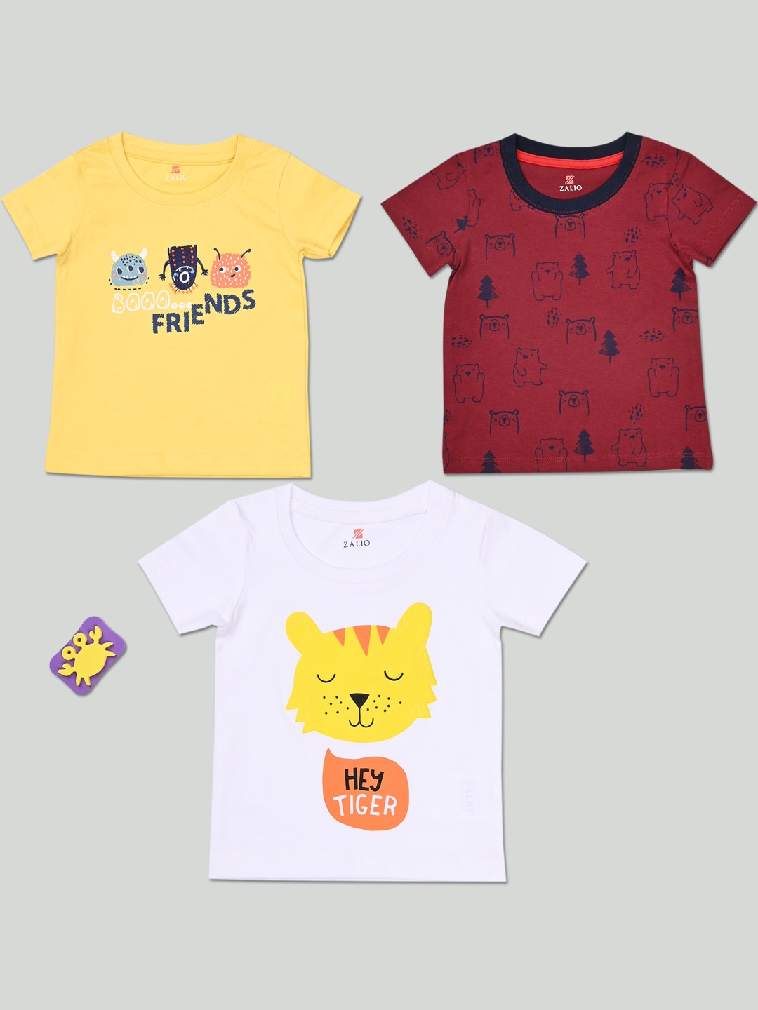 

Zalio Boys Pack Of 3 Printed Cotton T-shirt, Yellow