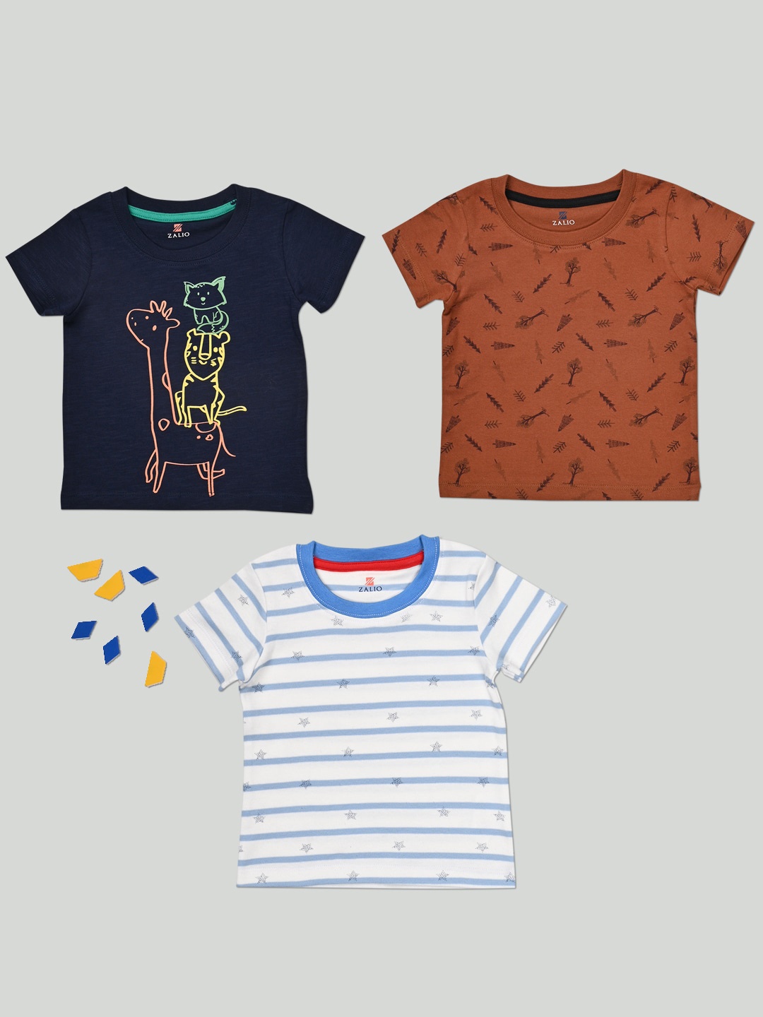 

Zalio Boys Pack of 3 Printed Cotton T-shirt, Navy blue