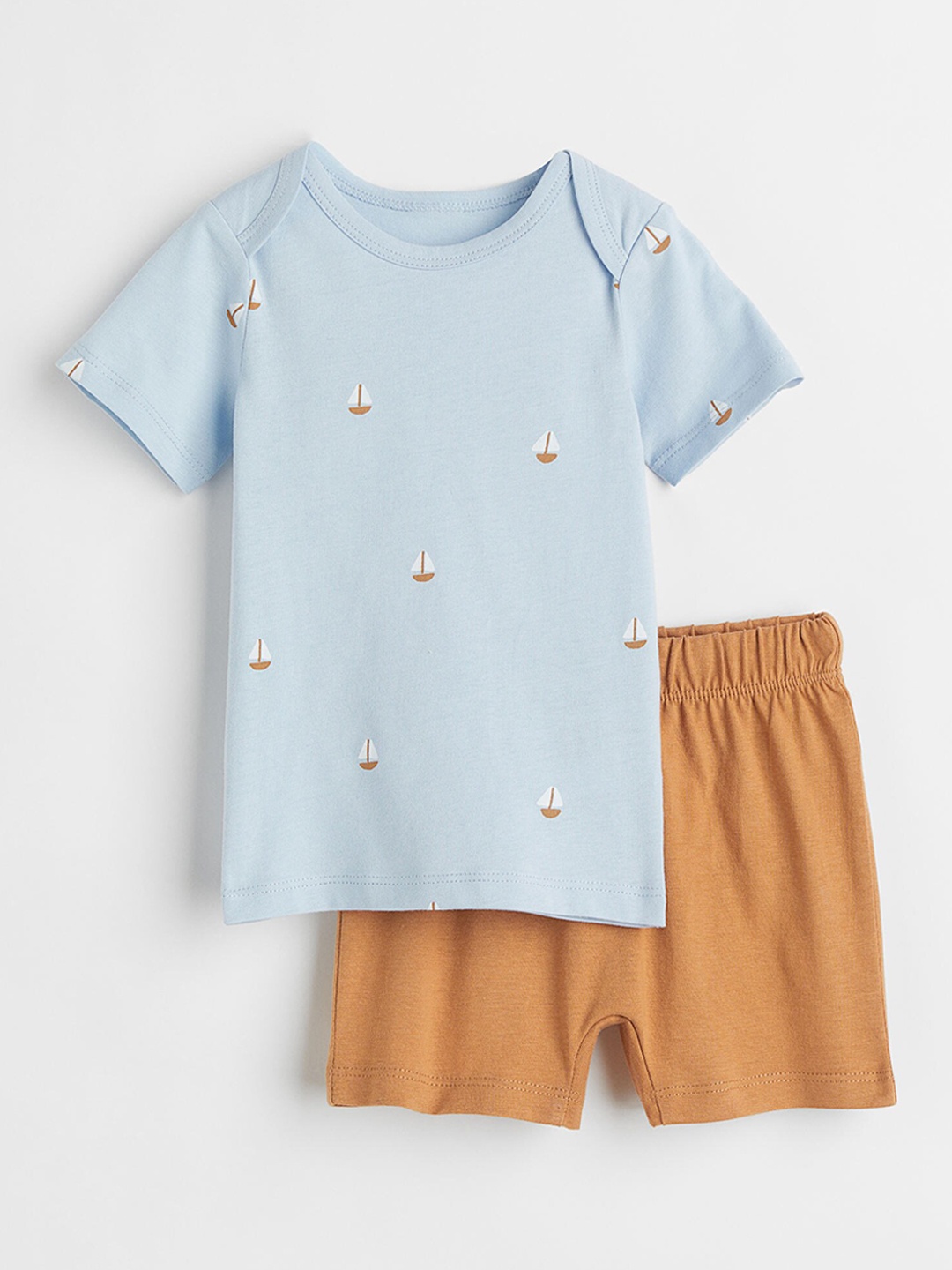 

H&M Girls Brown & Blue Printed Pure Cotton Clothing Set