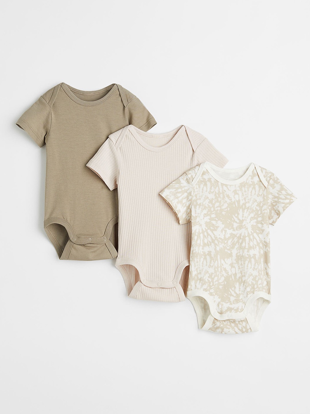 

H&M Infant Boys 3-Pack Short-sleeved Bodysuits, Beige