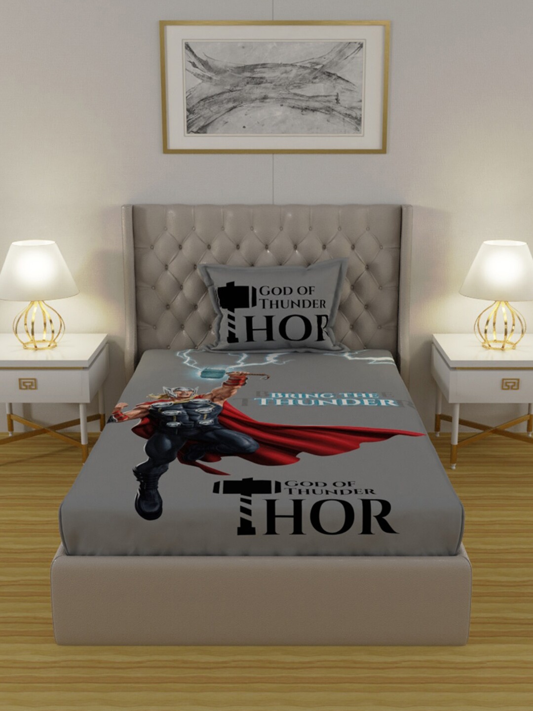 

Marvel Grey & Red Thor 210 TC Single Bedsheet with 1 Pillow Covers
