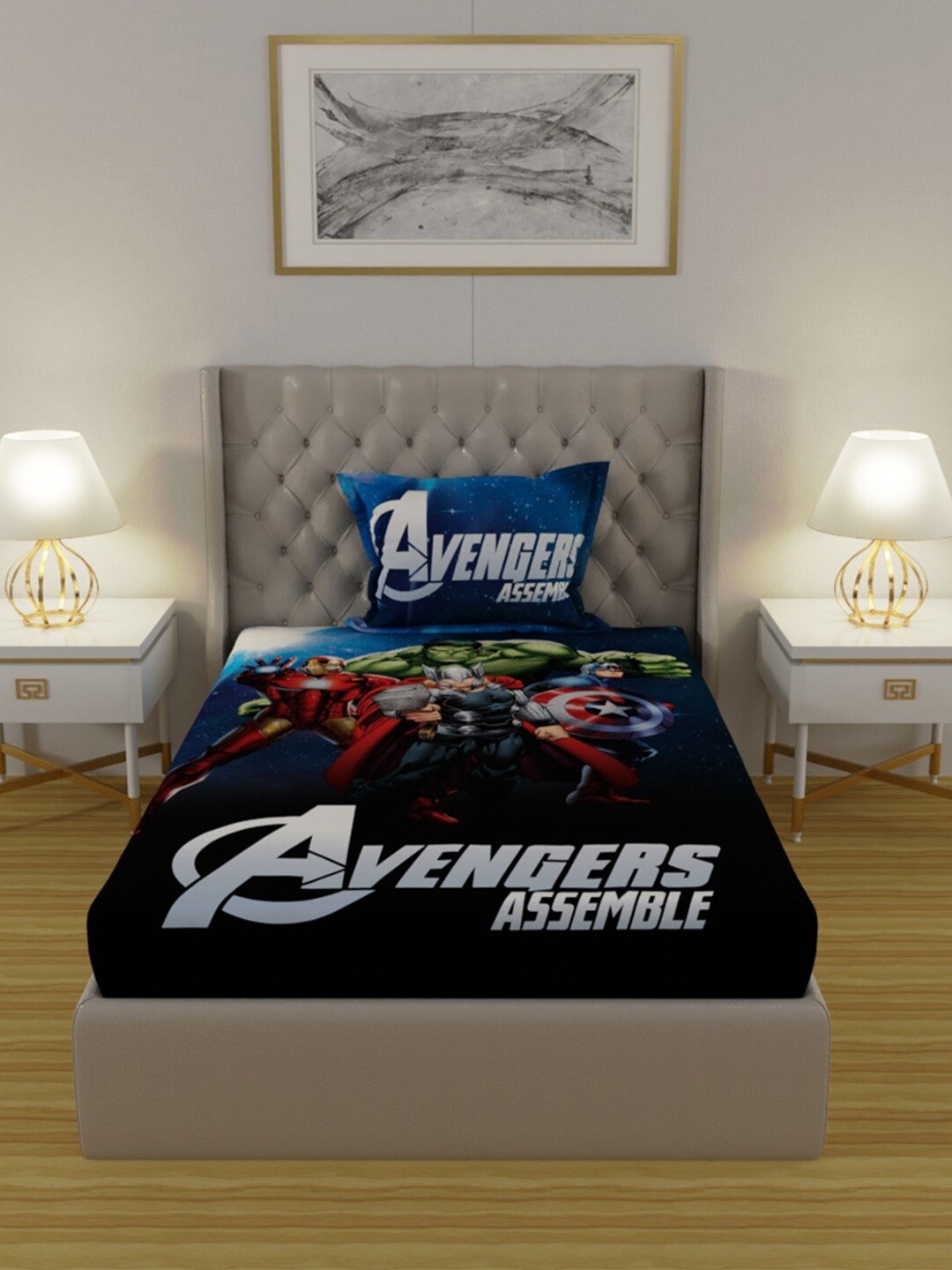 

Marvel Blue & Red Avenger Printed 210 TC Single Bedsheet with 1 Pillow Covers