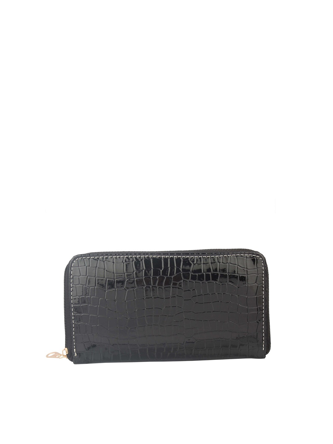 

MAMMON Women Black & Gold-Toned Textured PU Zip Around Wallet