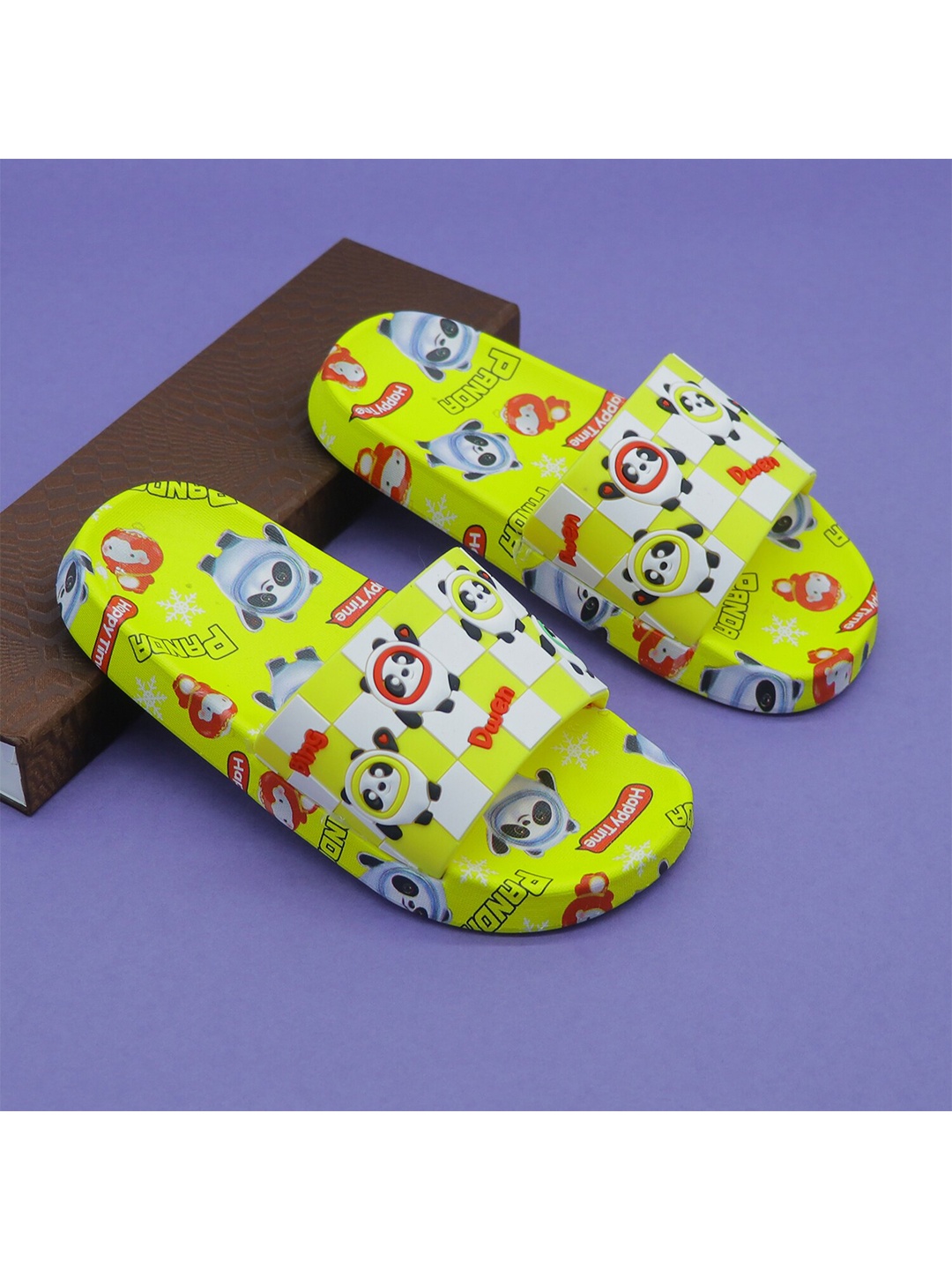 

FEETWELL SHOES Kids Yellow & White Printed Sliders