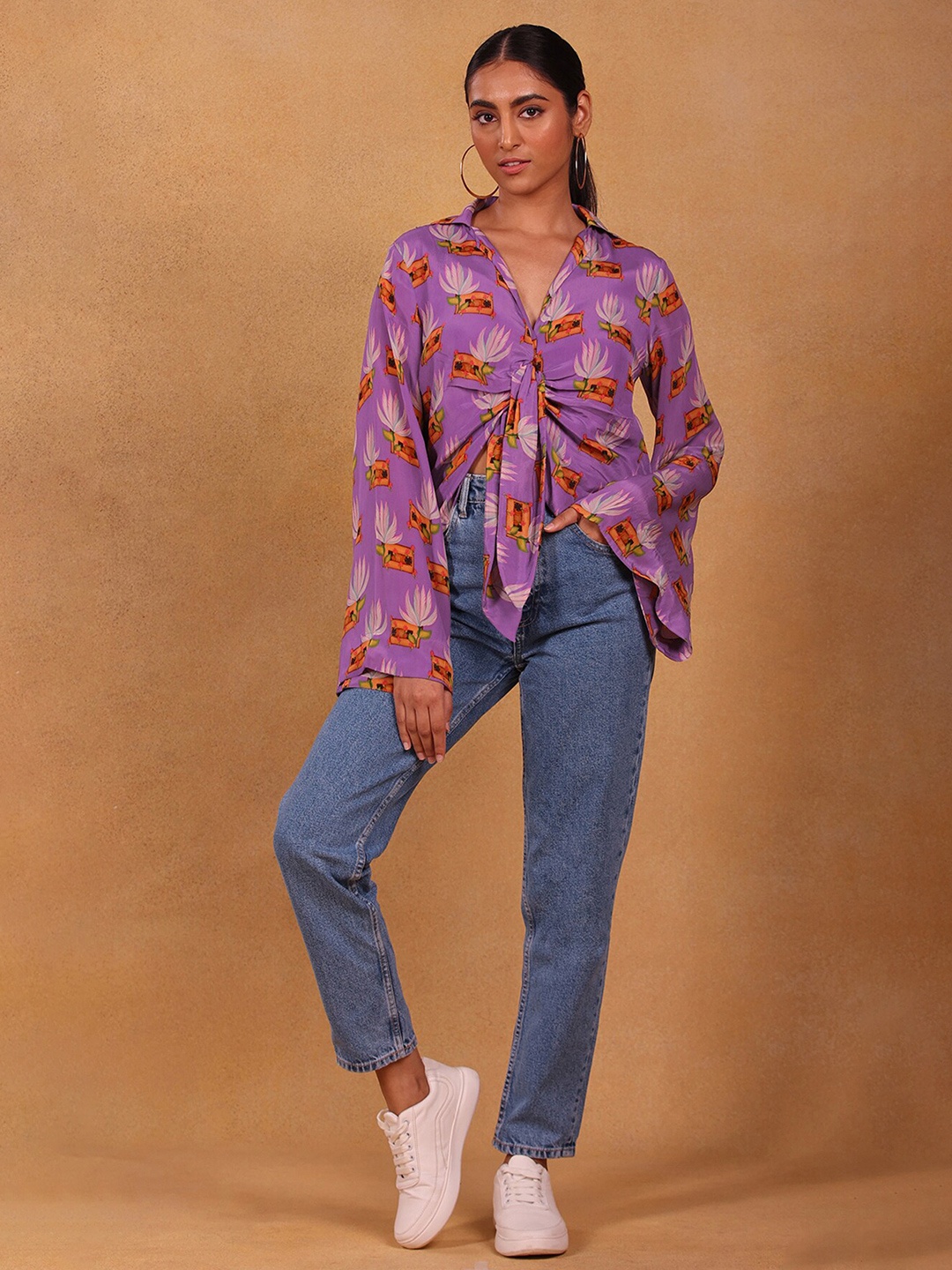 

Masaba Lavender Print Crepe Shirt Style Top