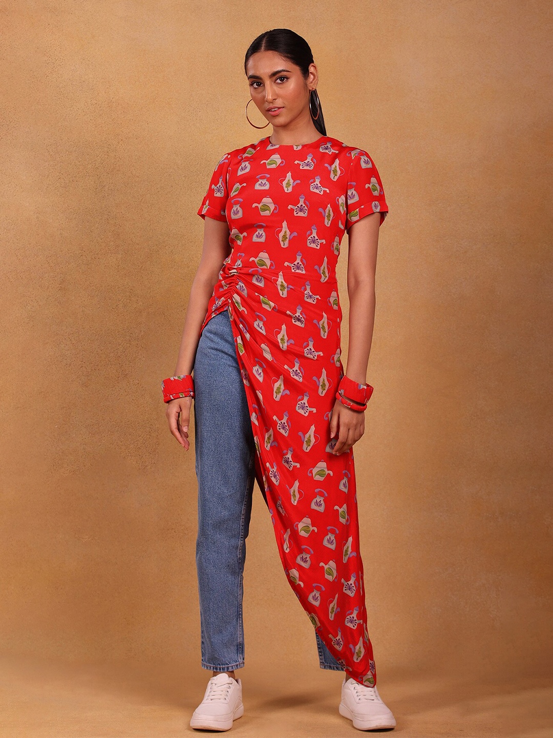 

Masaba Red Print Crepe Maxi Top