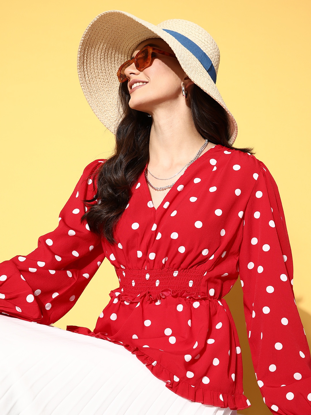 

plusS Red Polka Dotted Weightless Volume Top
