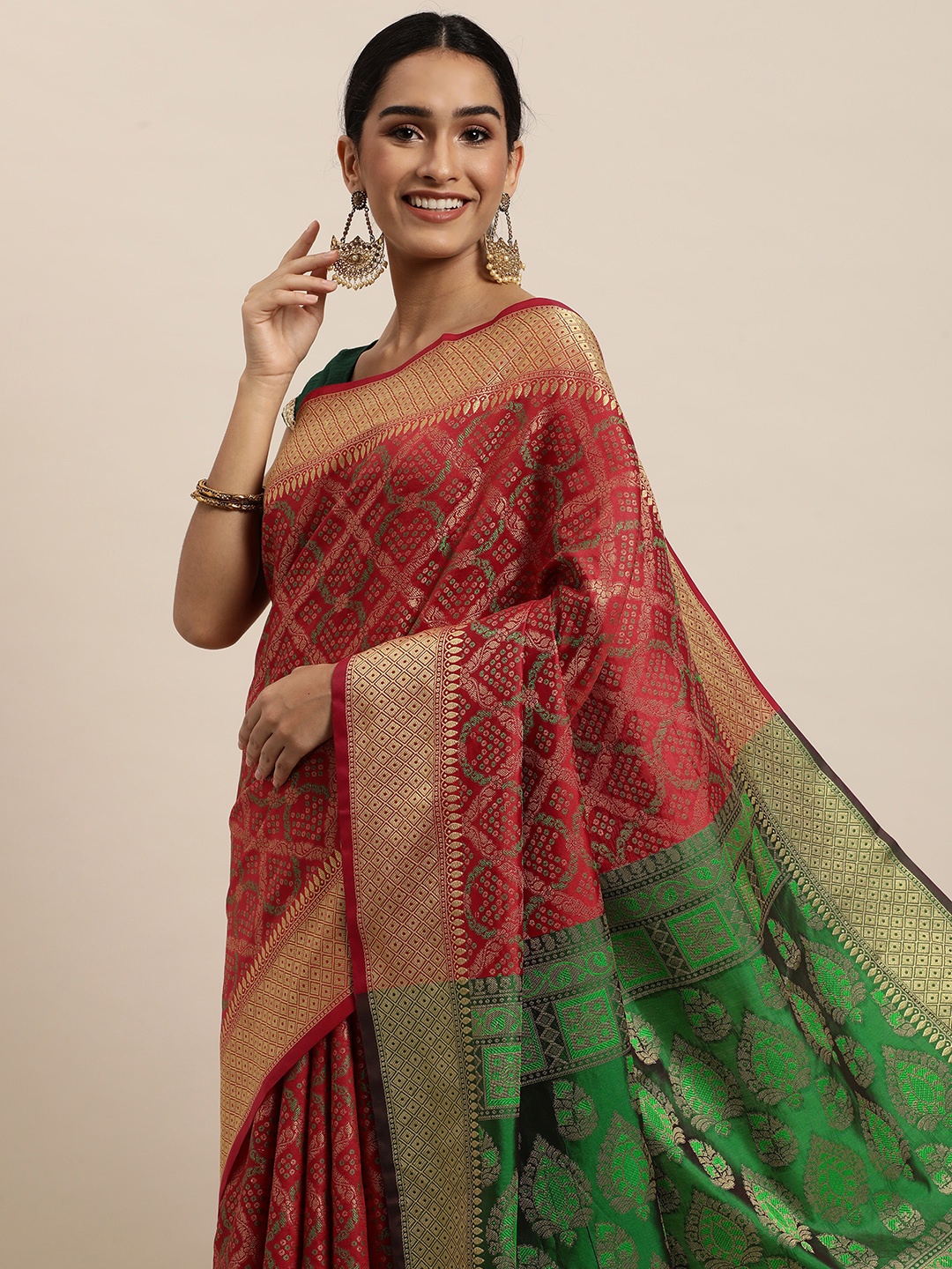 

Saree Swarg Red Silk Blend Banarasi Sarees