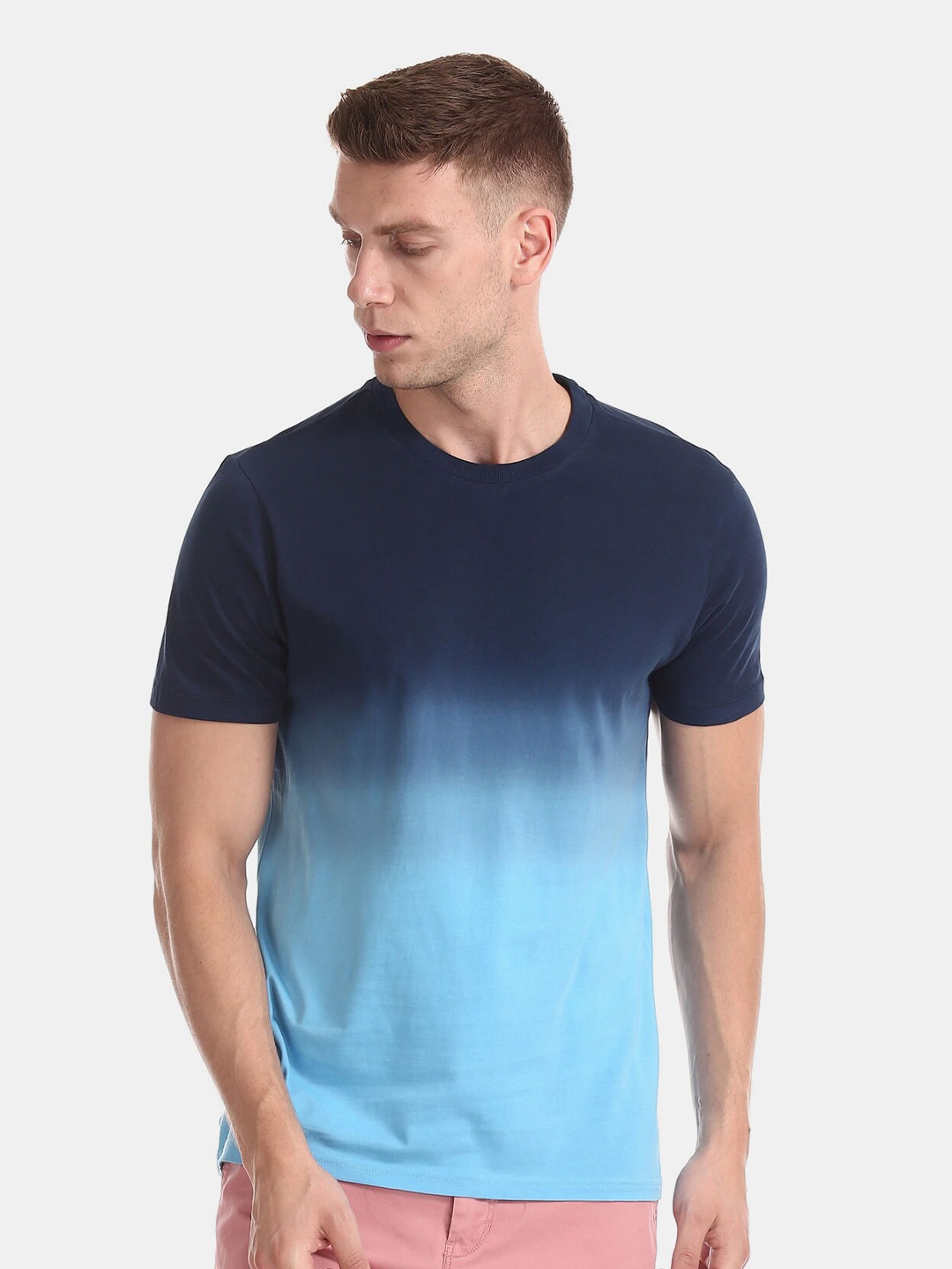 

Aeropostale Men Blue Tie and Dye Dyed Cotton T-shirt