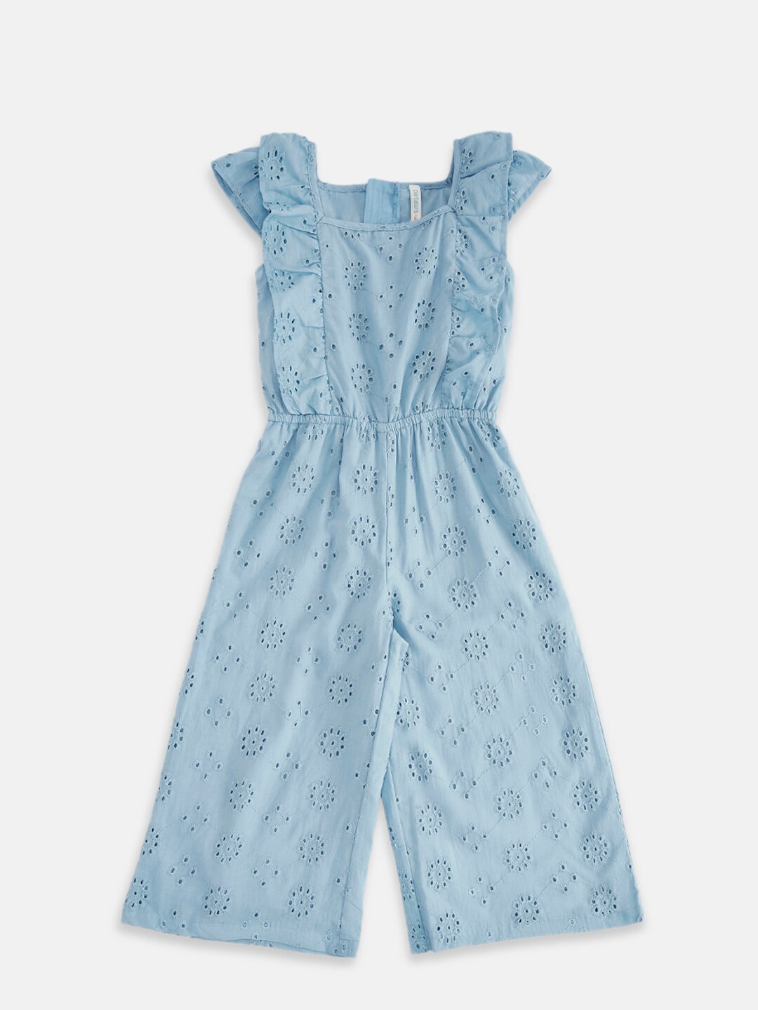 

Pantaloons Junior Girls Blue Self Design Round Neck Cotton Basic Jumpsuit