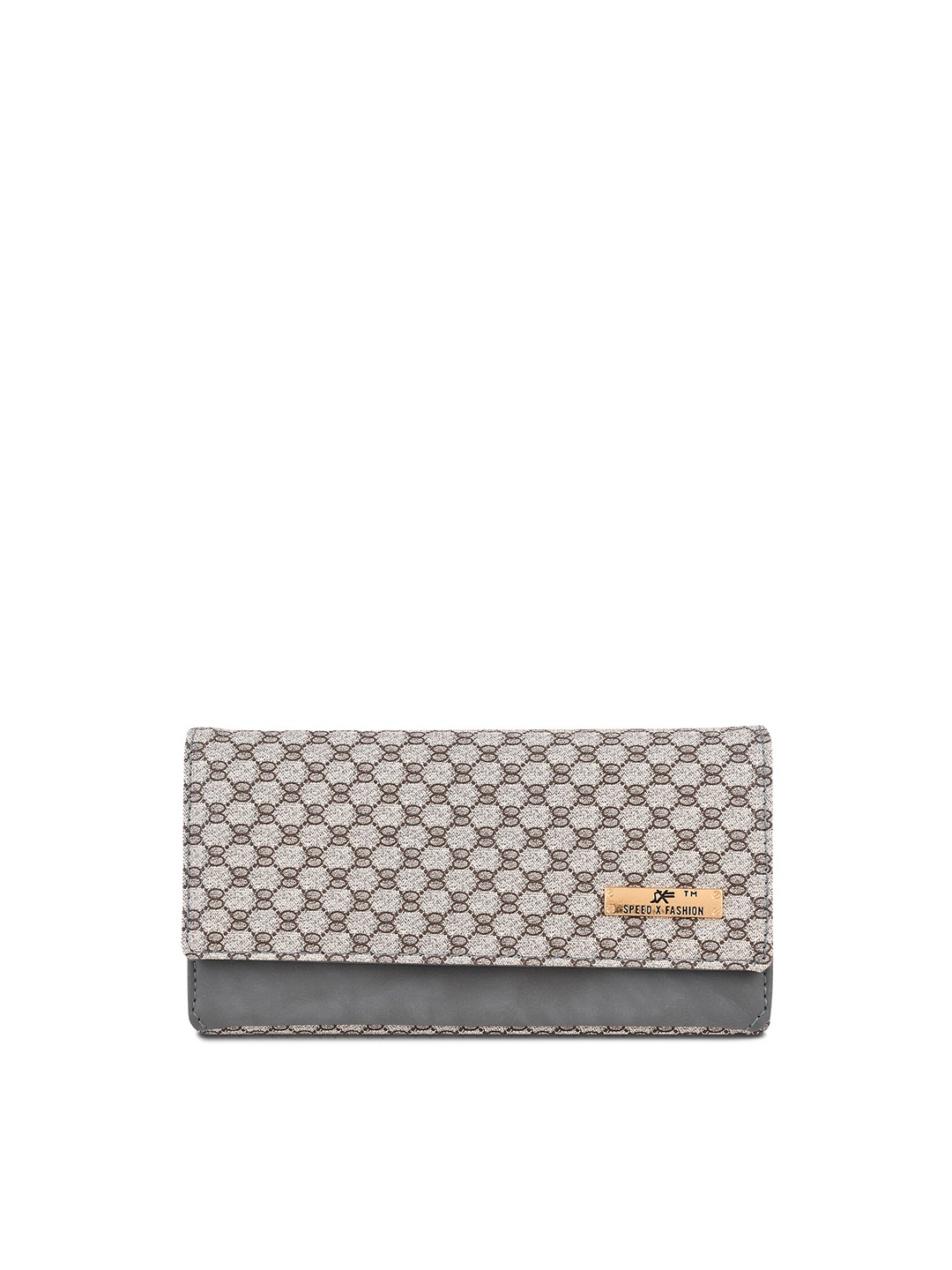 

SXF SPEED X FASHION Grey & Brown Checked Purse Clutch