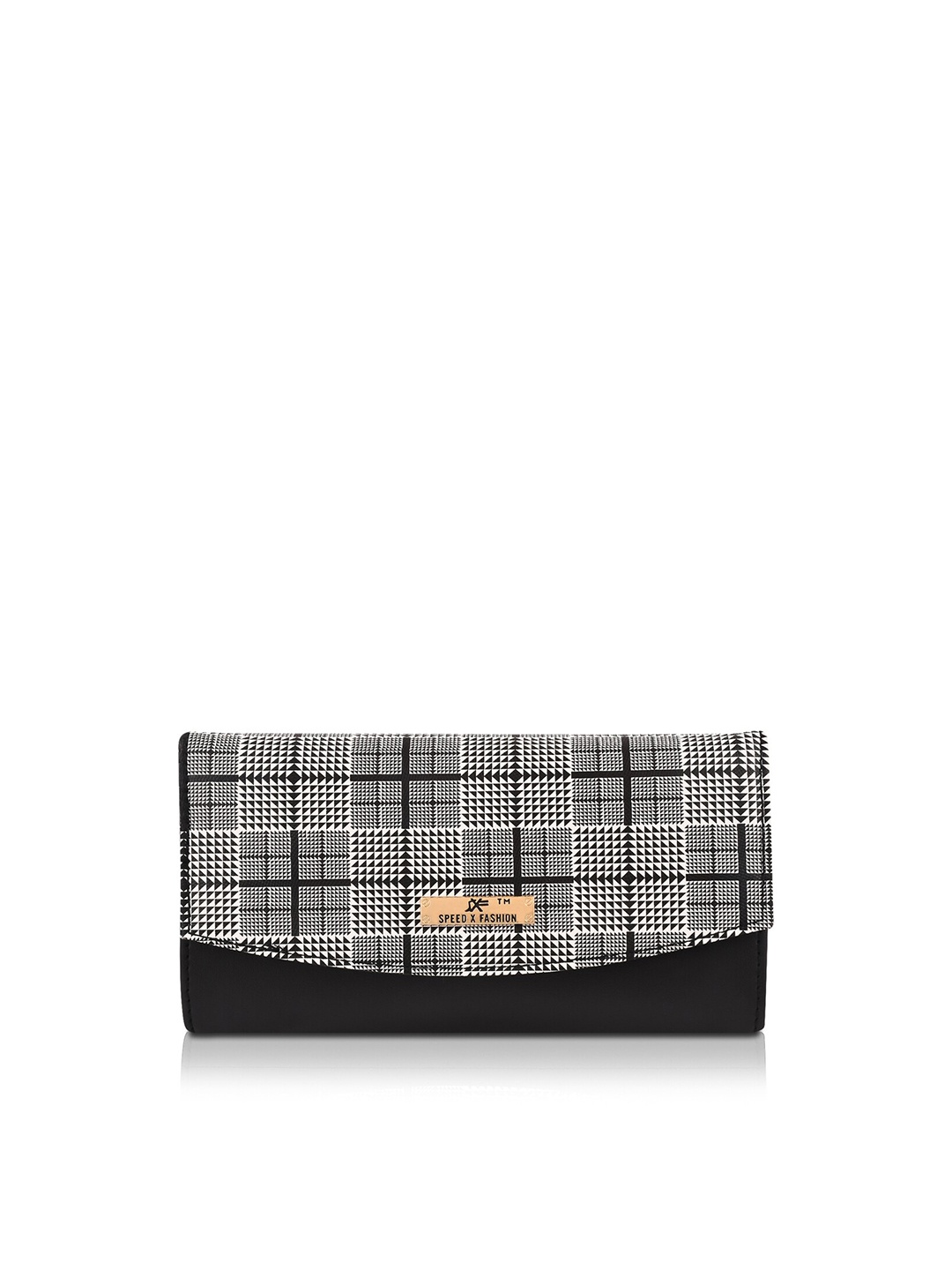 

SXF SPEED X FASHION Black & White Checked Envelope Clutch