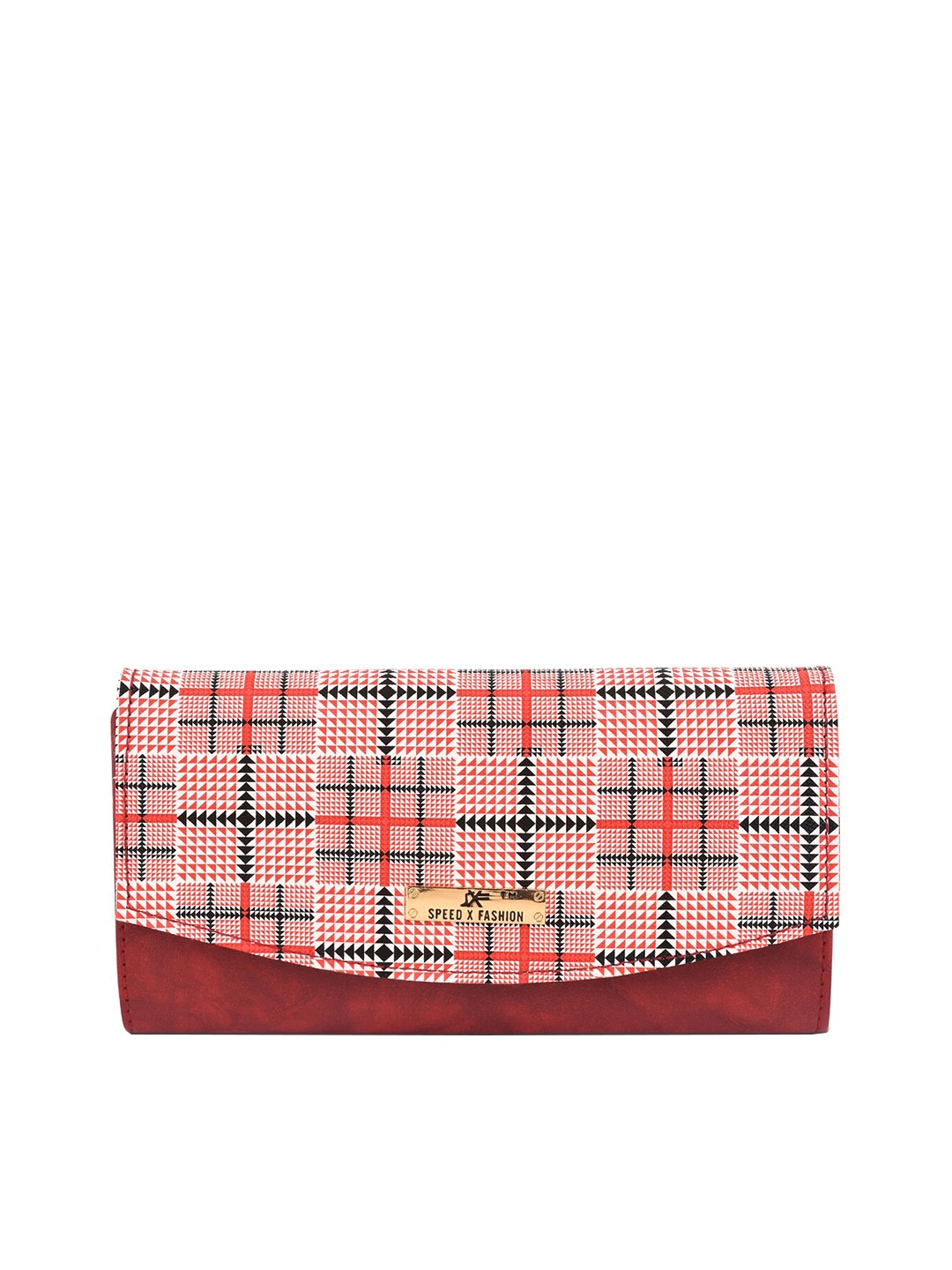 

SXF SPEED X FASHION Maroon & White Printed Envelope Clutch
