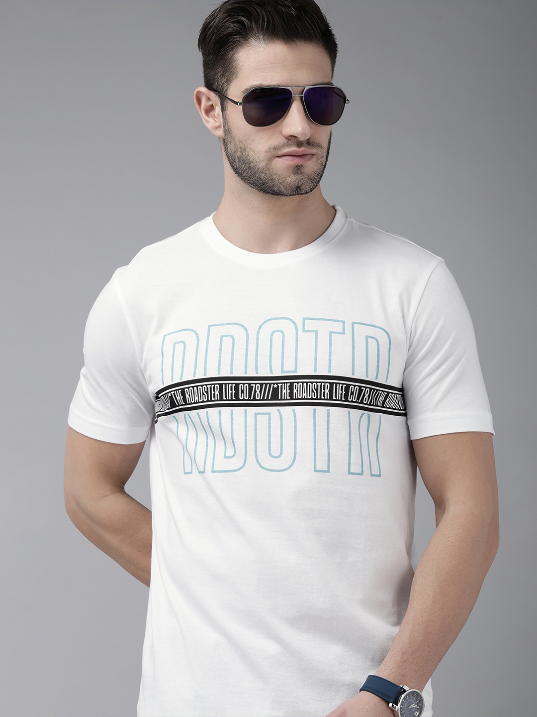 

Roadster Men White Brand Logo Printed T-shirt