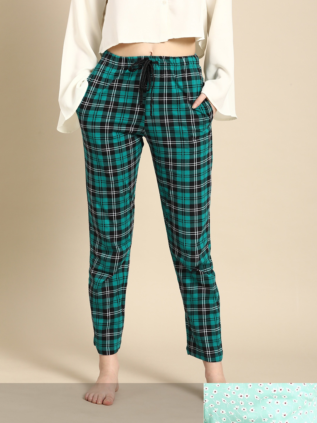 

Dreamz by Pantaloons Women Pack of 2 Printed Pure Cotton Lounge Pants, Green