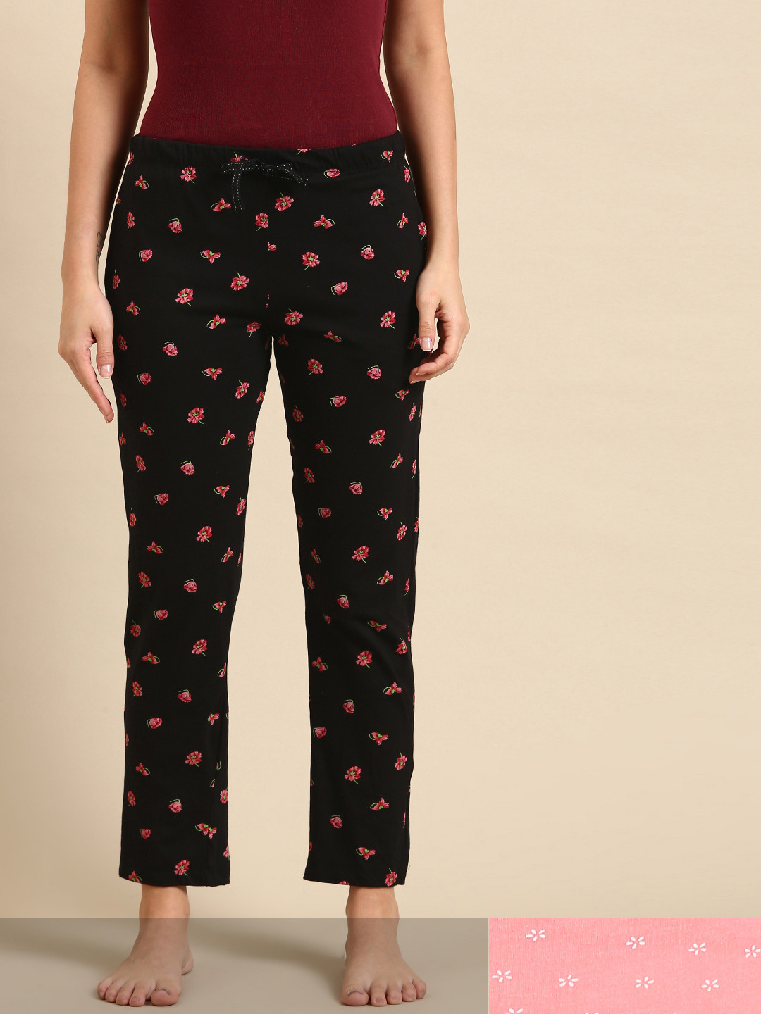 

Dreamz by Pantaloons Pack Of 2 Printed Cotton Lounge Pant, Black