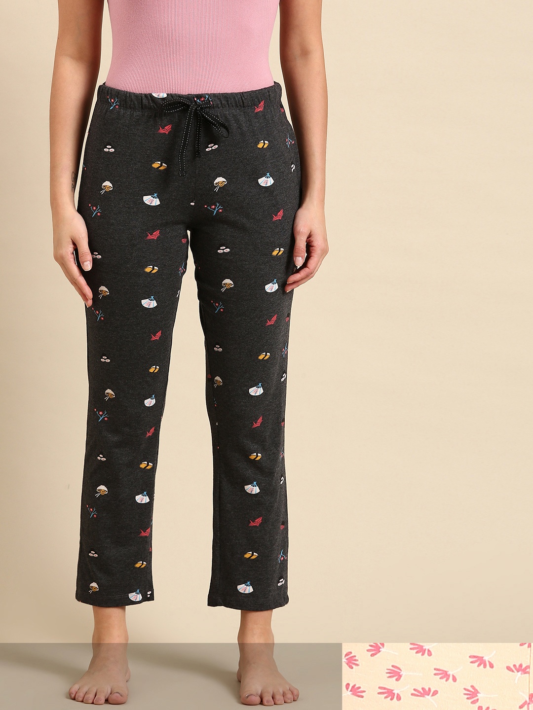 

Dreamz by Pantaloons Pack of 2 Charcoal Grey & Beige Printed Lounge Pants